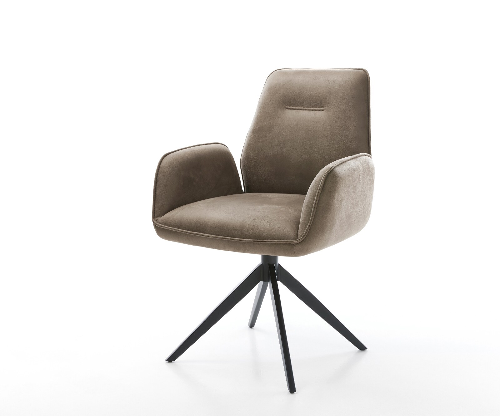 Krzesło do jadalni Zoa-Flex mikrofibra szaro-brązowa vintage rama krzyżowa szeroka czarna obracane o 360° funkcja kołyski ze sprężynami kieszeniowymi