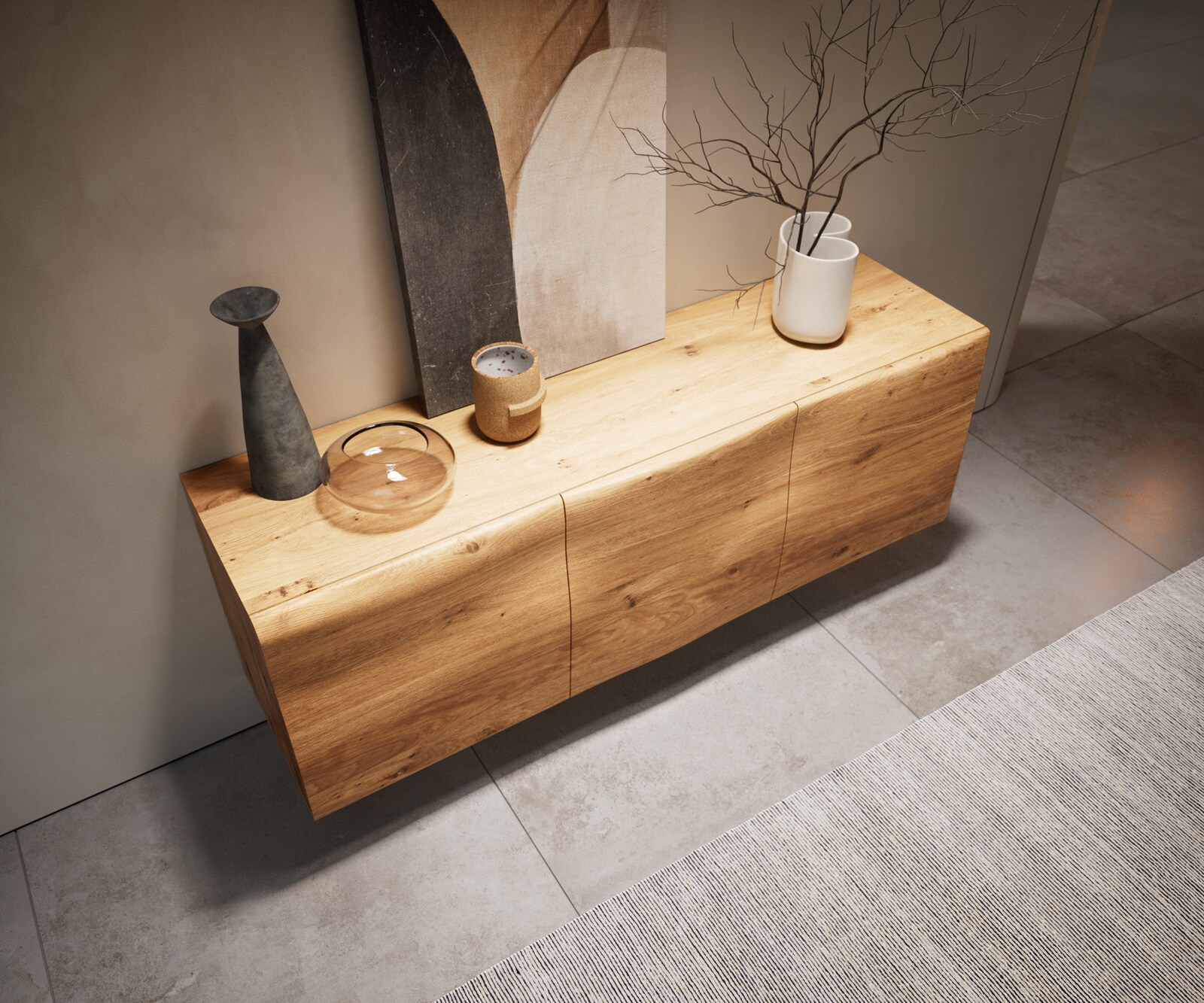 Komoda New Live-Edge 145 cm dąb naturalny 3 drzwi podwieszana 1