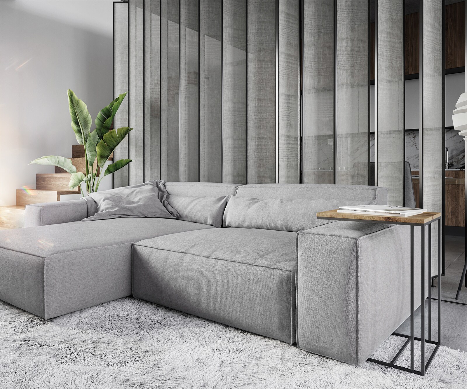 Sofa narożna Sirpio XL 270x170cm mikrofibra szara szezlong z możliwością zmiennego ustawienia z pufem 4