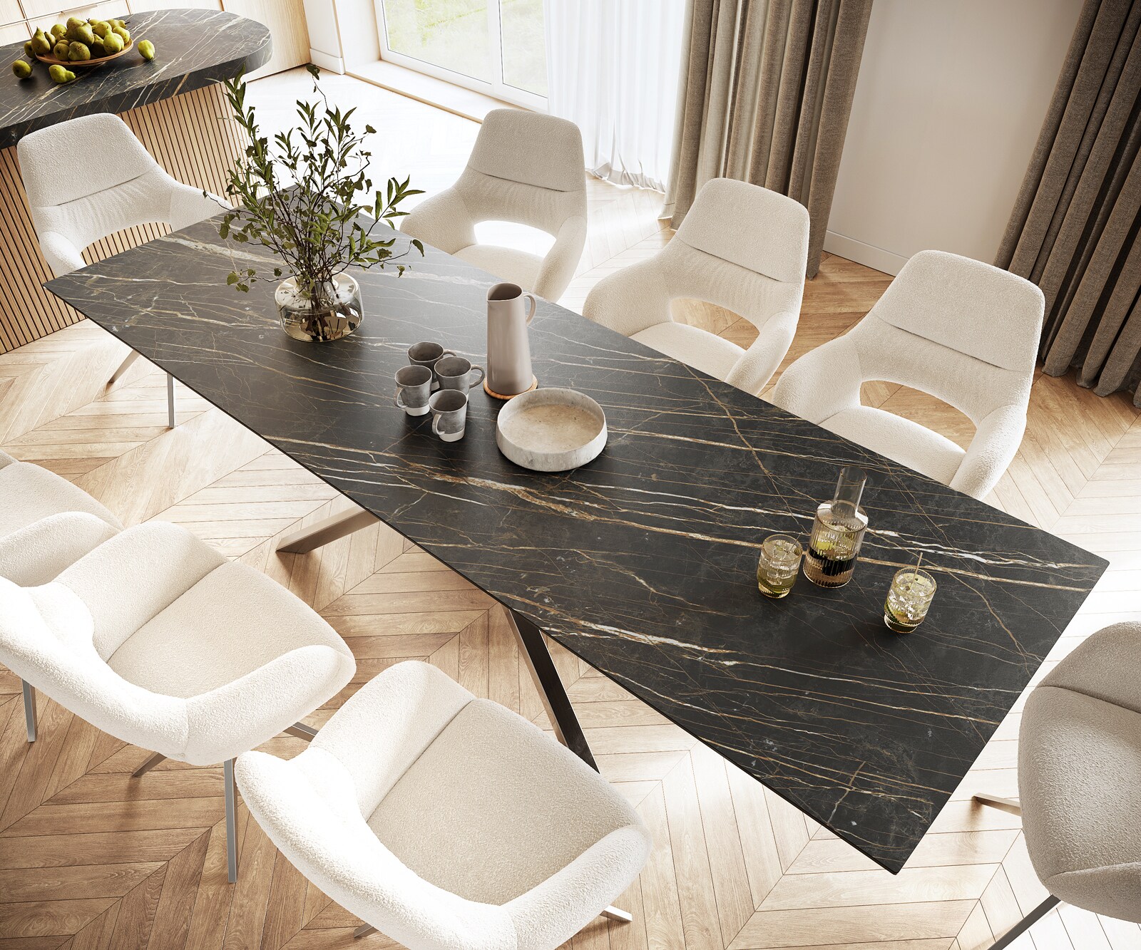 Stół do jadalni Edge 300x100cm ceramika Laminam® Noir Desir brązowy rama Cross stal nierdzewna 3