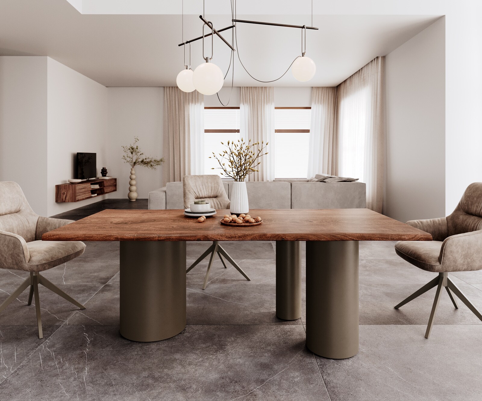 Stół do jadalni Edge 200x100 cm akacja brązowa rama rama Troa metal kolor tytanowy live-edge 1