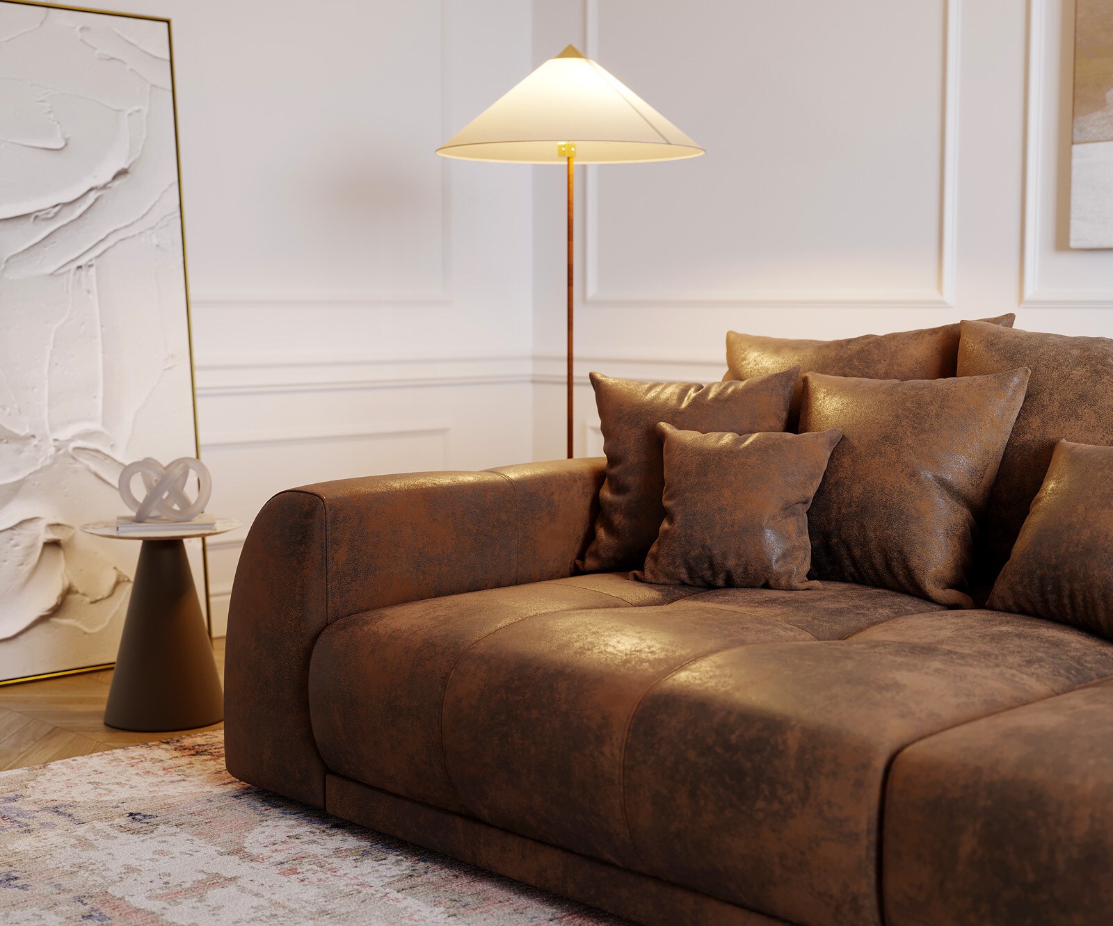 Sofa Violetta XL 310x135cm brązowy antyczny z poduszkami 4
