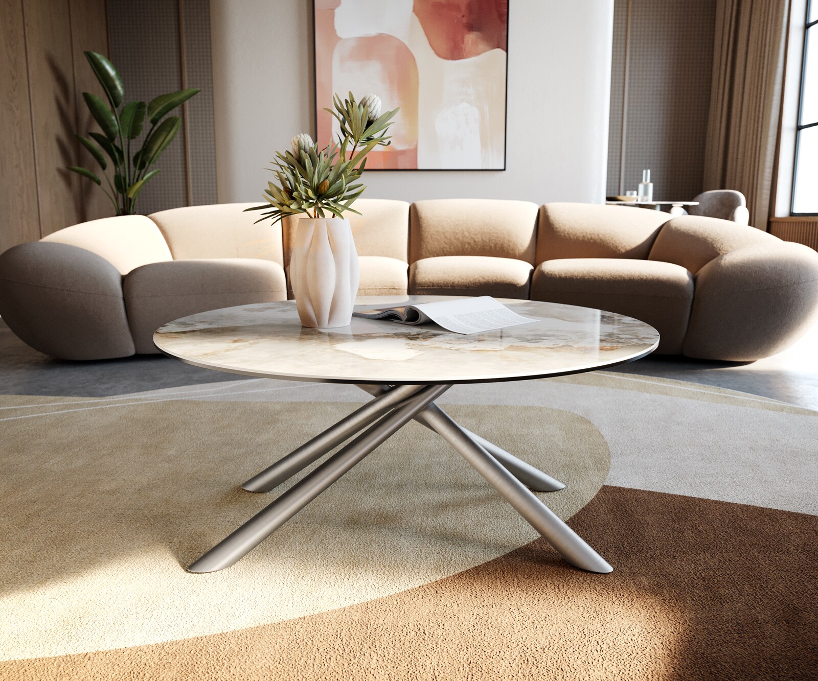 Stolik kawowy Edge okrągły 90x90 cm ceramika Minas Melange Sarity stal nierdzewna gebürstet 4