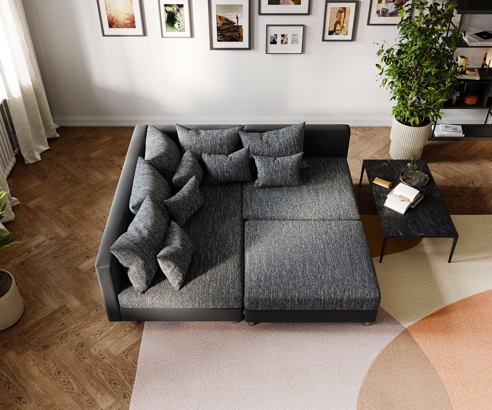 Sofa narożna Clovis czarna sofa modułowa z pufem szezlong lewy 6
