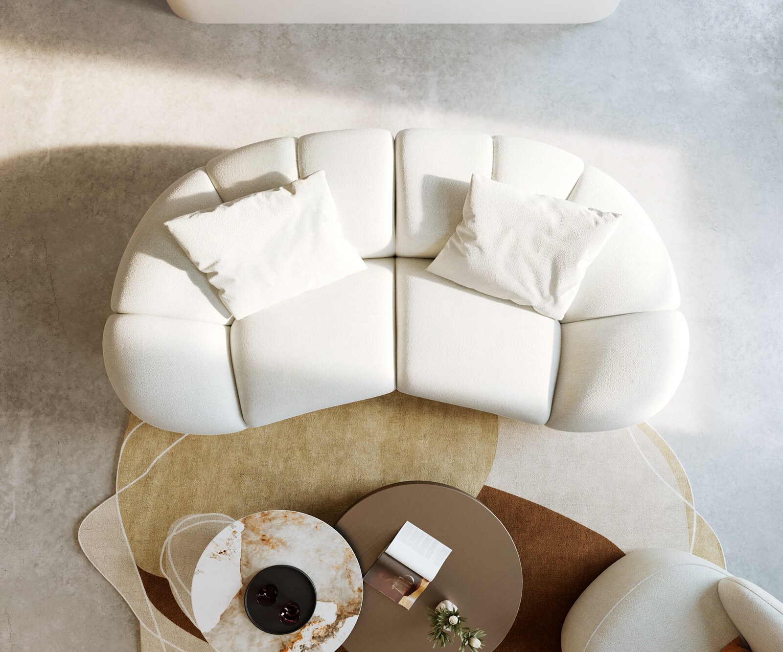 Sofa Lunna 280x70 cm miękka tkanina bouclé beżowa 2 poduszki 4