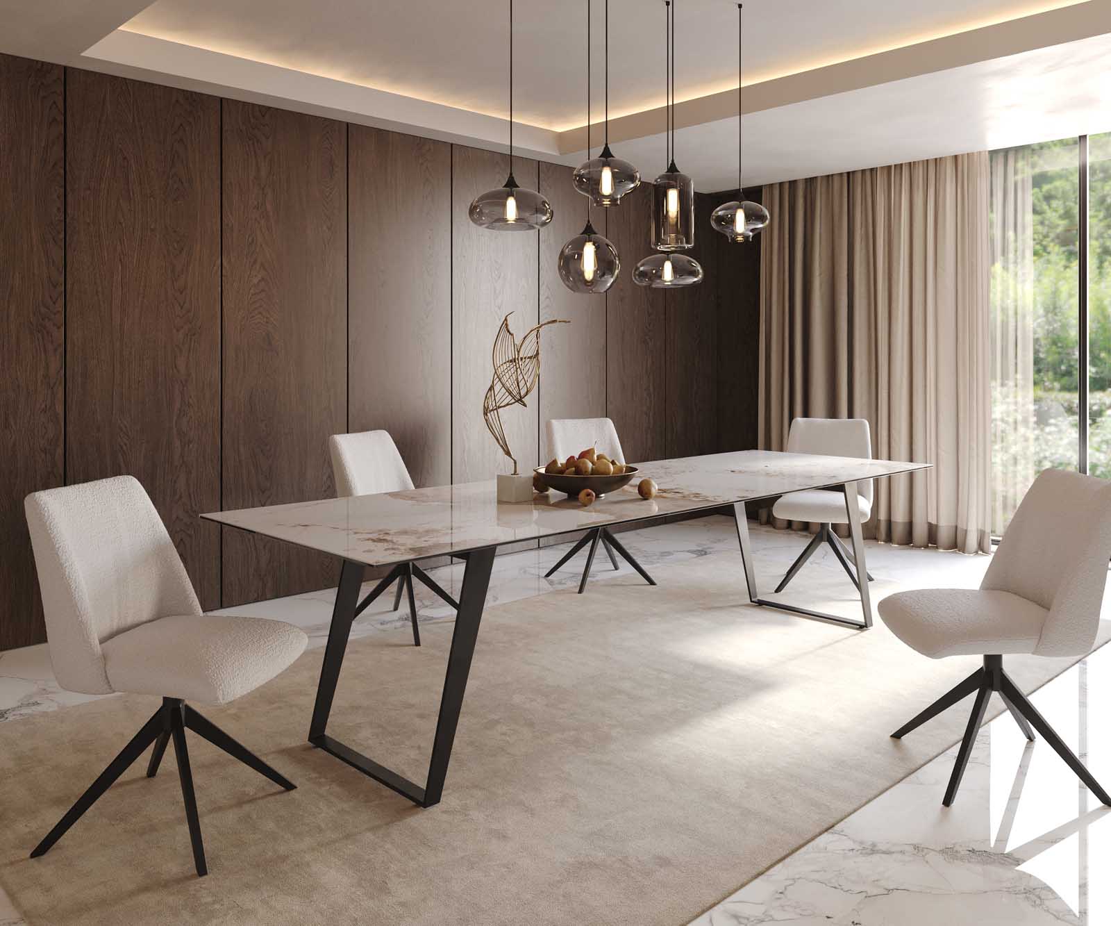 Stół do jadalni Edge 300x100cm ceramika Minas Melange biało-beżowy metal pochylona rama czarna 8