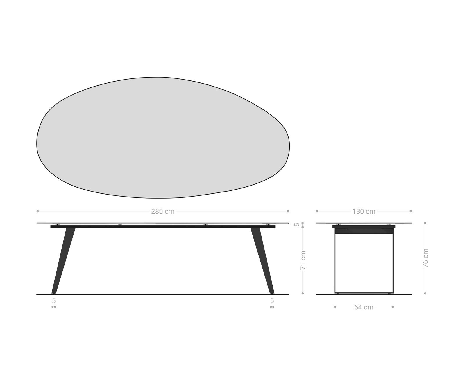 Stół do jadalni Edge owalny 280x130cm ceramika Laminam® Sabbia kolor dębowy rama pochylona metal czarny 7