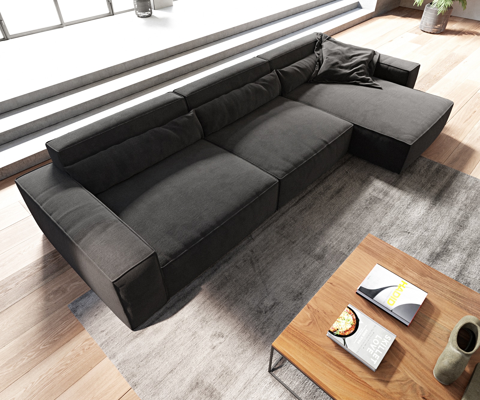 Sofa narożna Sirpio XL 370x170cm mikrofibra czarna szezlong z możliwością zmiennego ustawienia 3