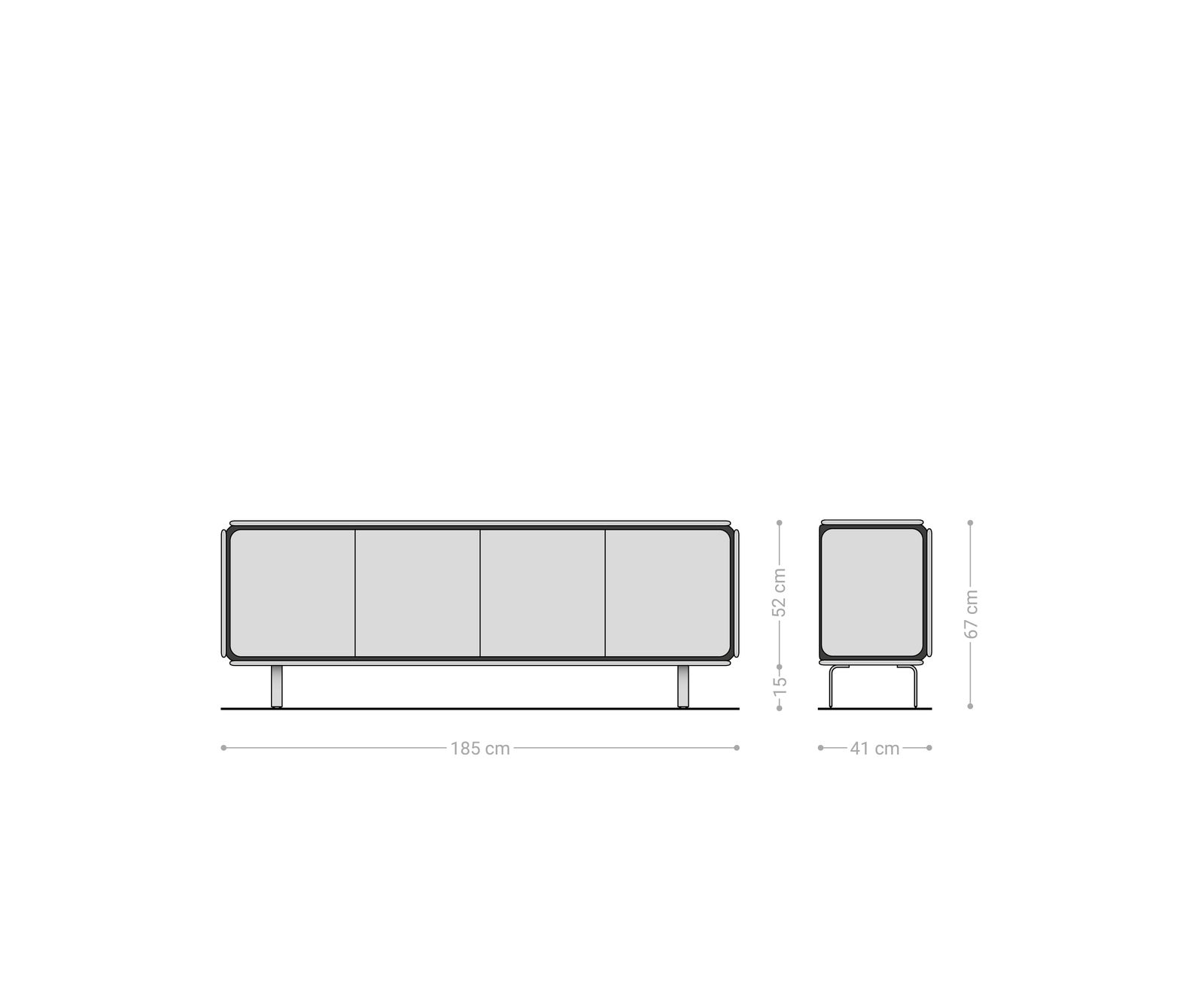 Komoda Giacinto 180 cm wiąz naturalny 4 drzwi nóżki L czarne 6