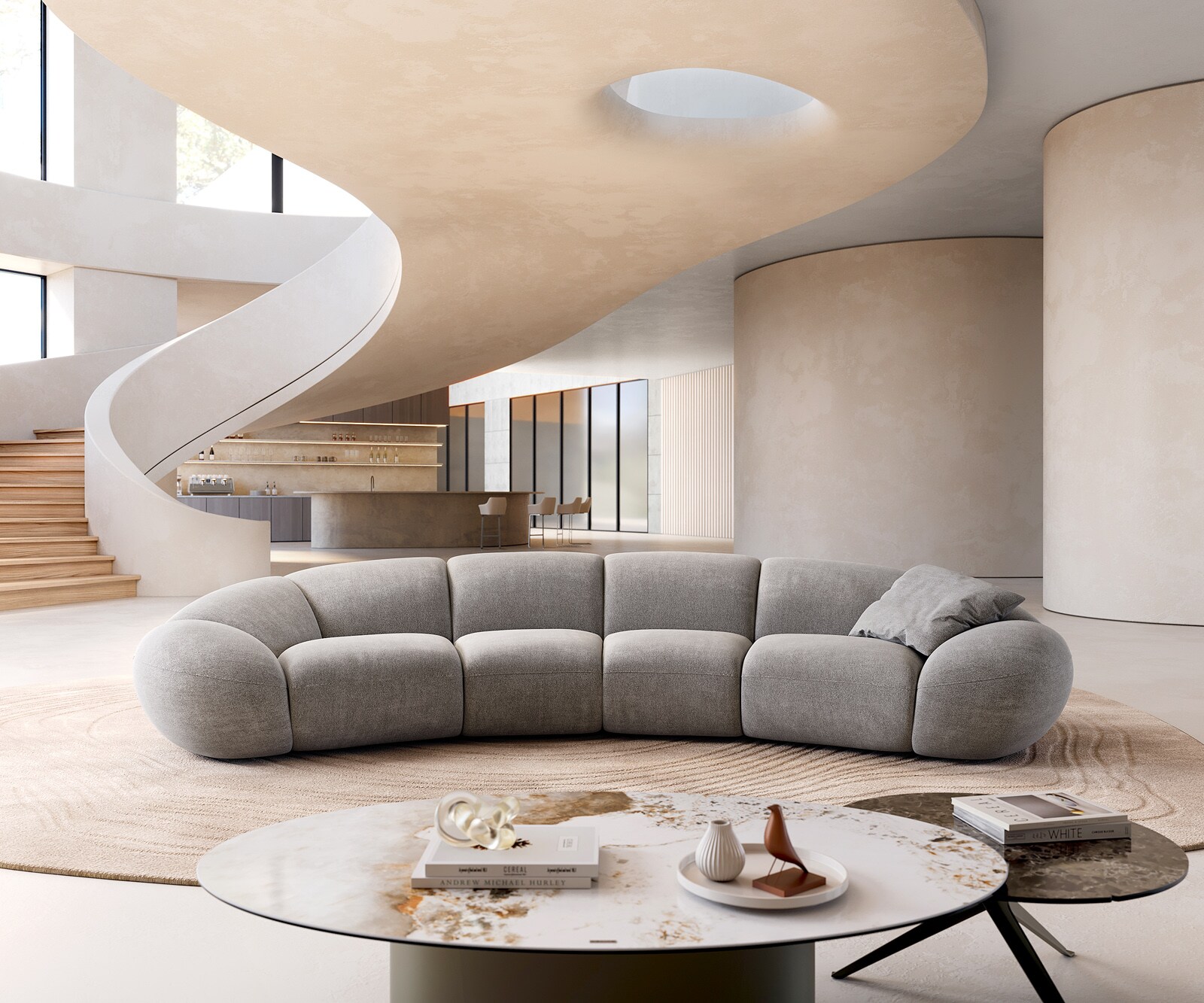 Sofa Lunna 360x175 cm miękka tkanina strukturalna szara 2 poduszki