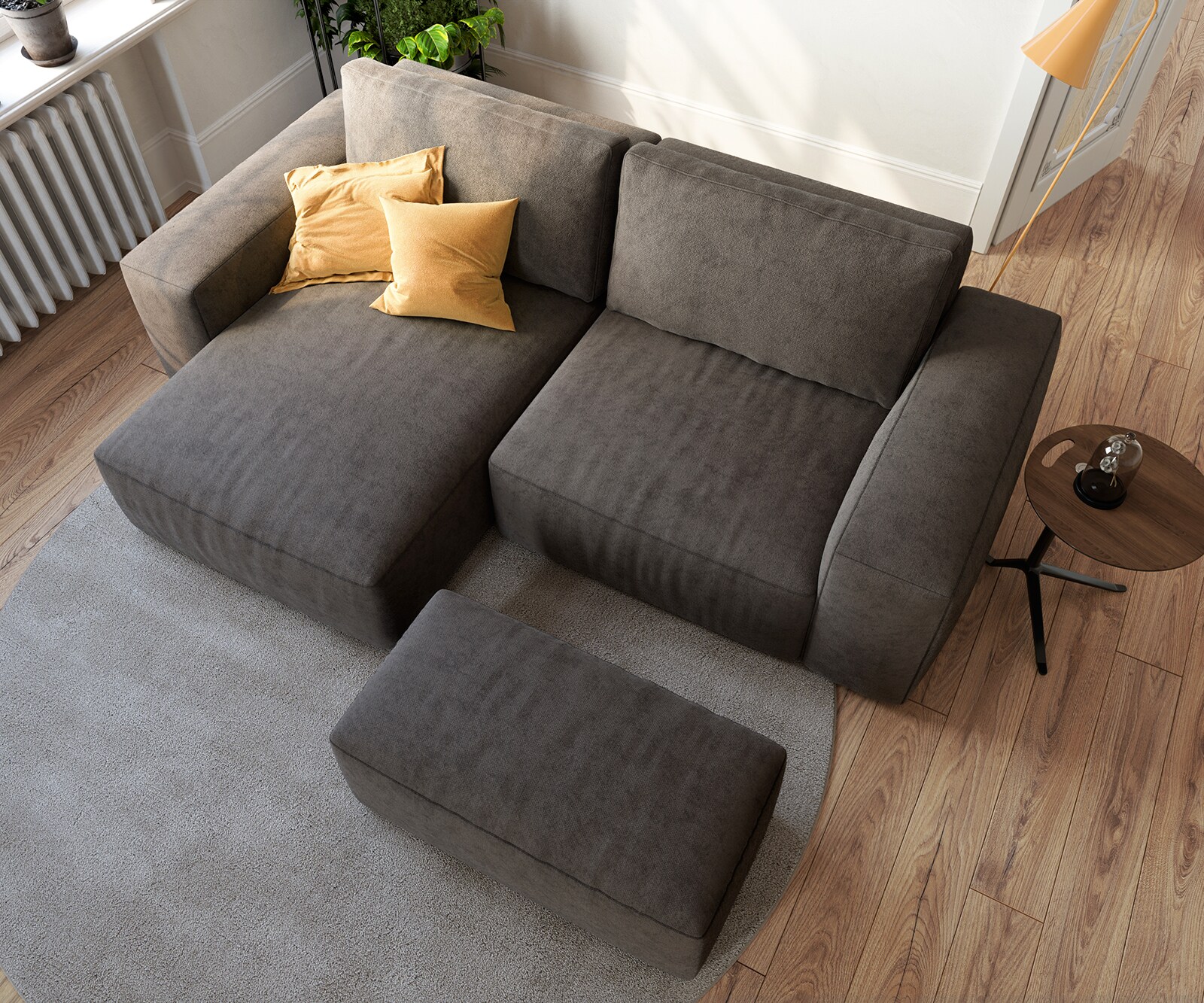 Sofa narożna Lanzo L 260x160 cm mikrofibra khaki brązowa szezlong z możliwością obustronnego montażu z pufem 5