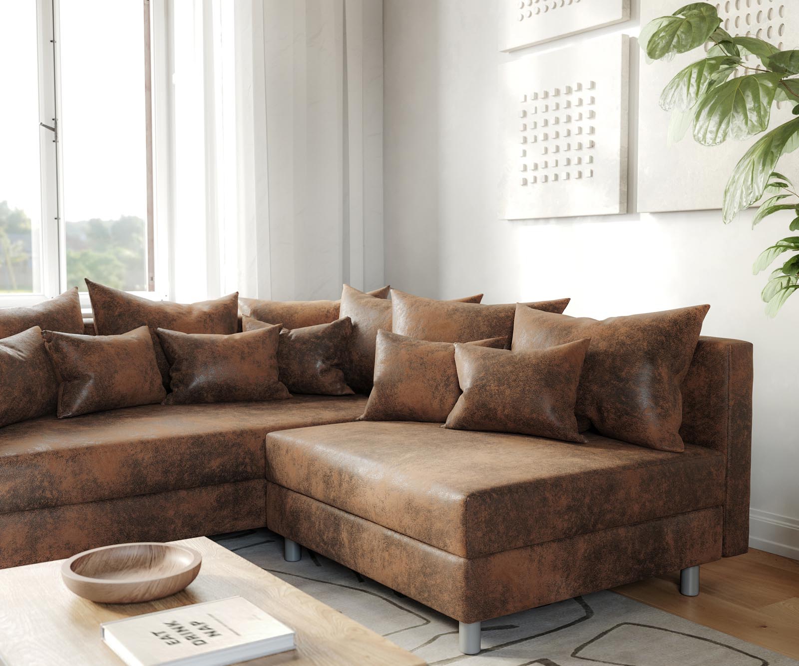 Sofa narożna Clovis brązowy antyczny szezlong lewy sofa modułowa 4