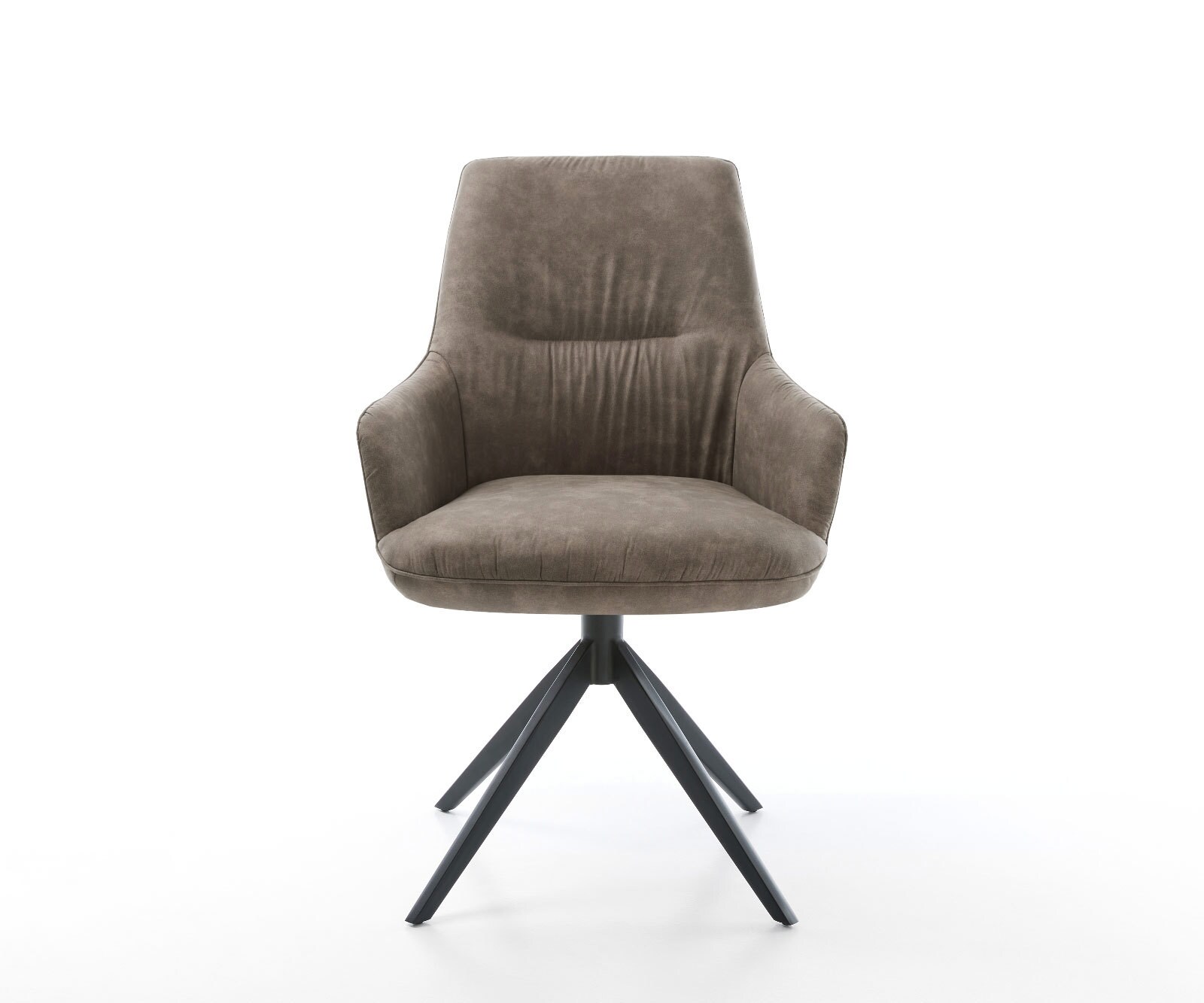 Krzesło do jadalni Zelia-Flex z podłokietnikami mikrofibra szaro-brązowa vintage rama krzyżowa szeroka czarna obracane o 360° funkcja kołyski ze sprężynami kieszeniowymi 1