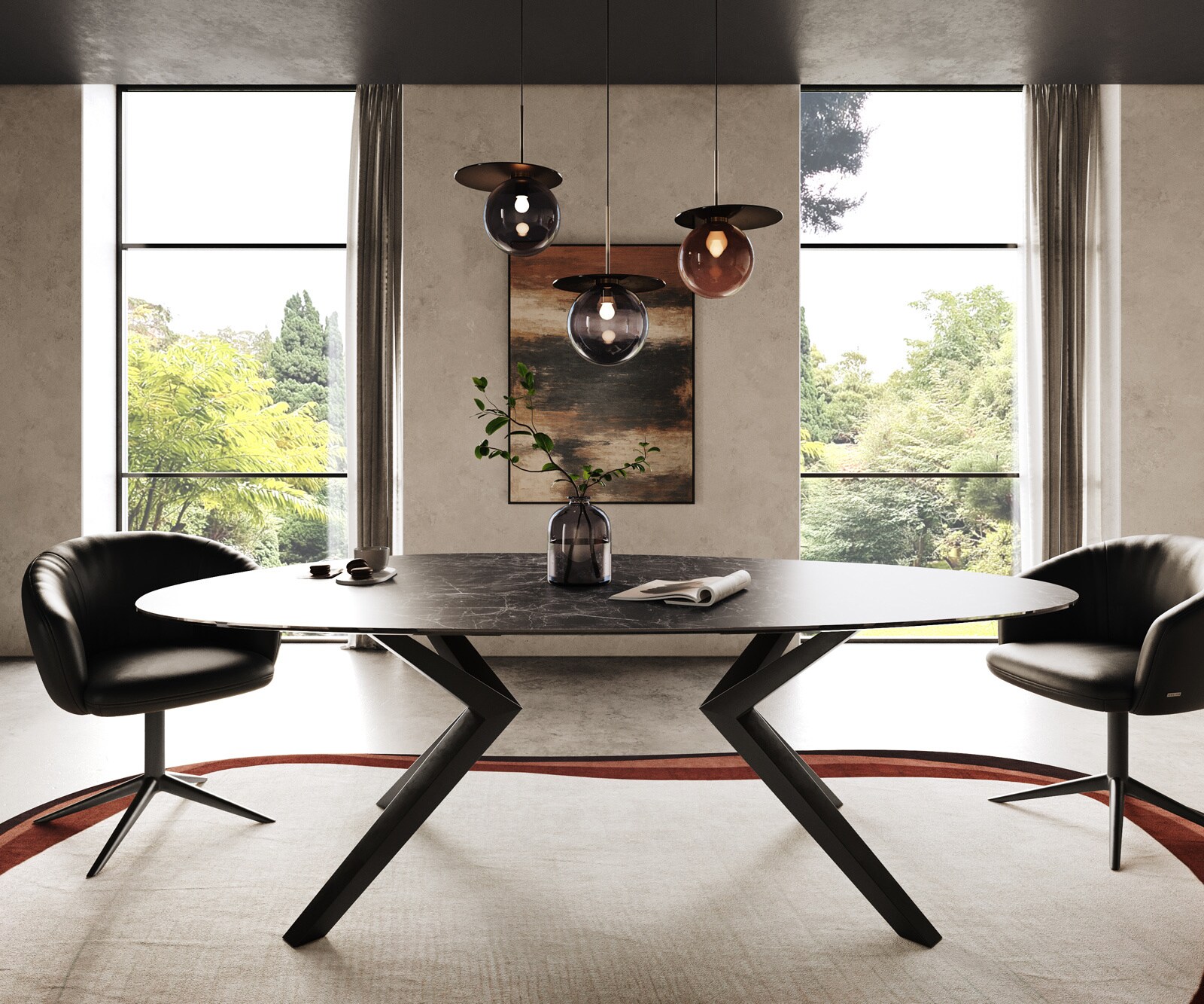 Stół do jadalni Edge owalny 220x120cm ceramika Laminam® Nero Greco Antracyt rama Zenthara metal czarny 1