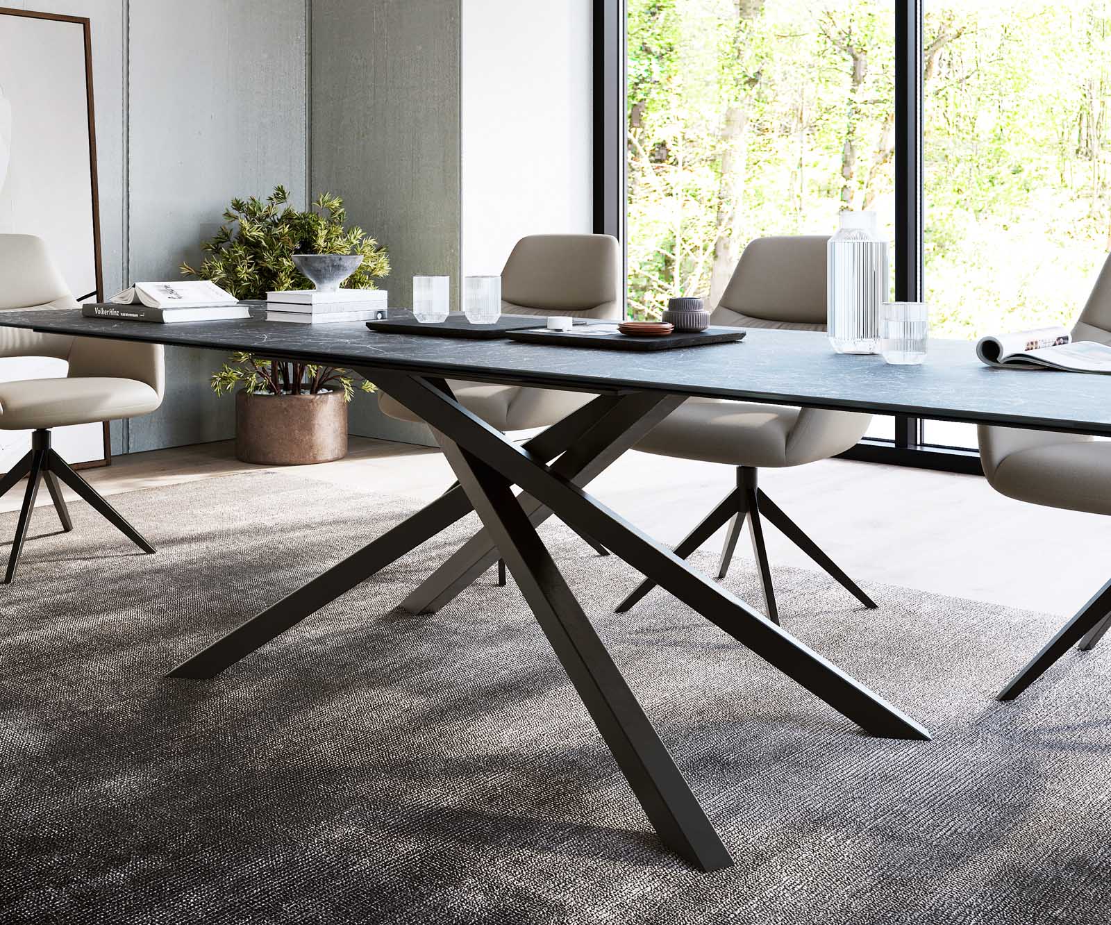 Stół do jadalni Edge 300x100cm ceramika Laminam® Nero Greco antracyt rama Cross czarna 4
