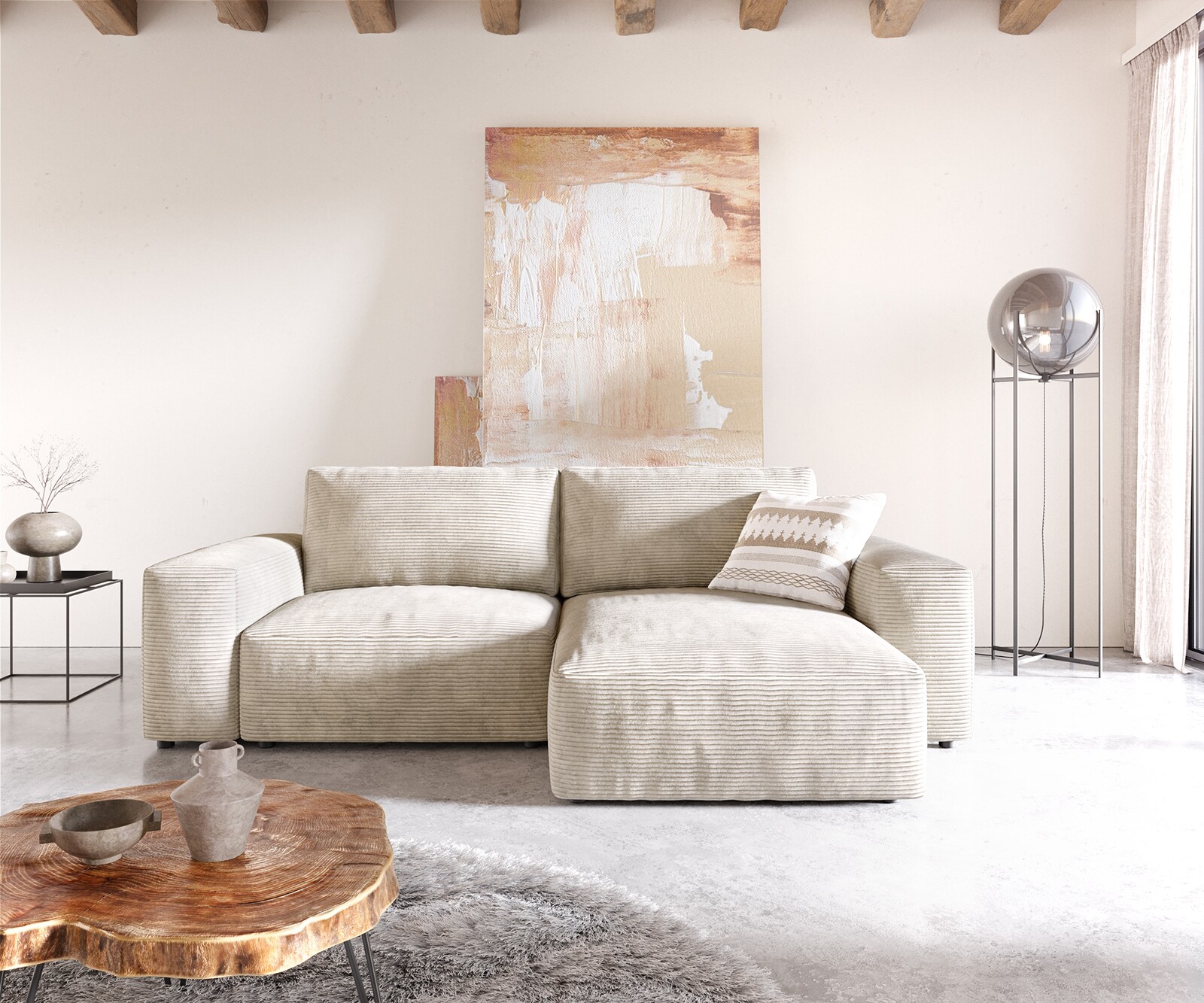 Sofa narożna Lanzo 230x155 cm sztruks beżowy szezlong z możliwością zmiennego montażu 1