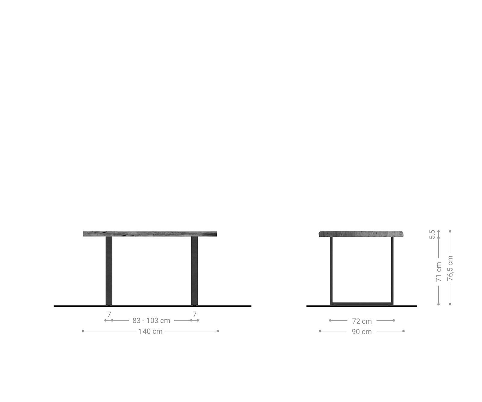 Stół do jadalni Edge 140x90cm XL akacja naturalna metal wąska rama czarna live-edge 5