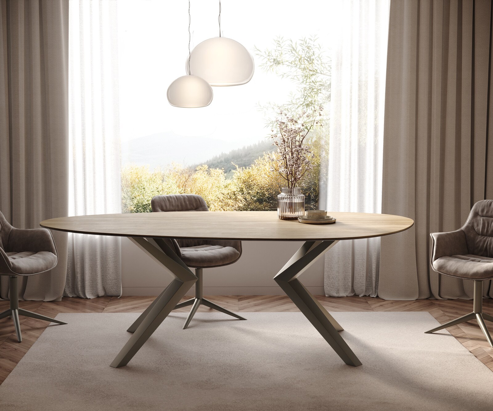 Stół do jadalni Edge owalny 220x120cm ceramika Laminam® Sabbia kolor dębowy rama Zenthara metal kolor tytanowy 1