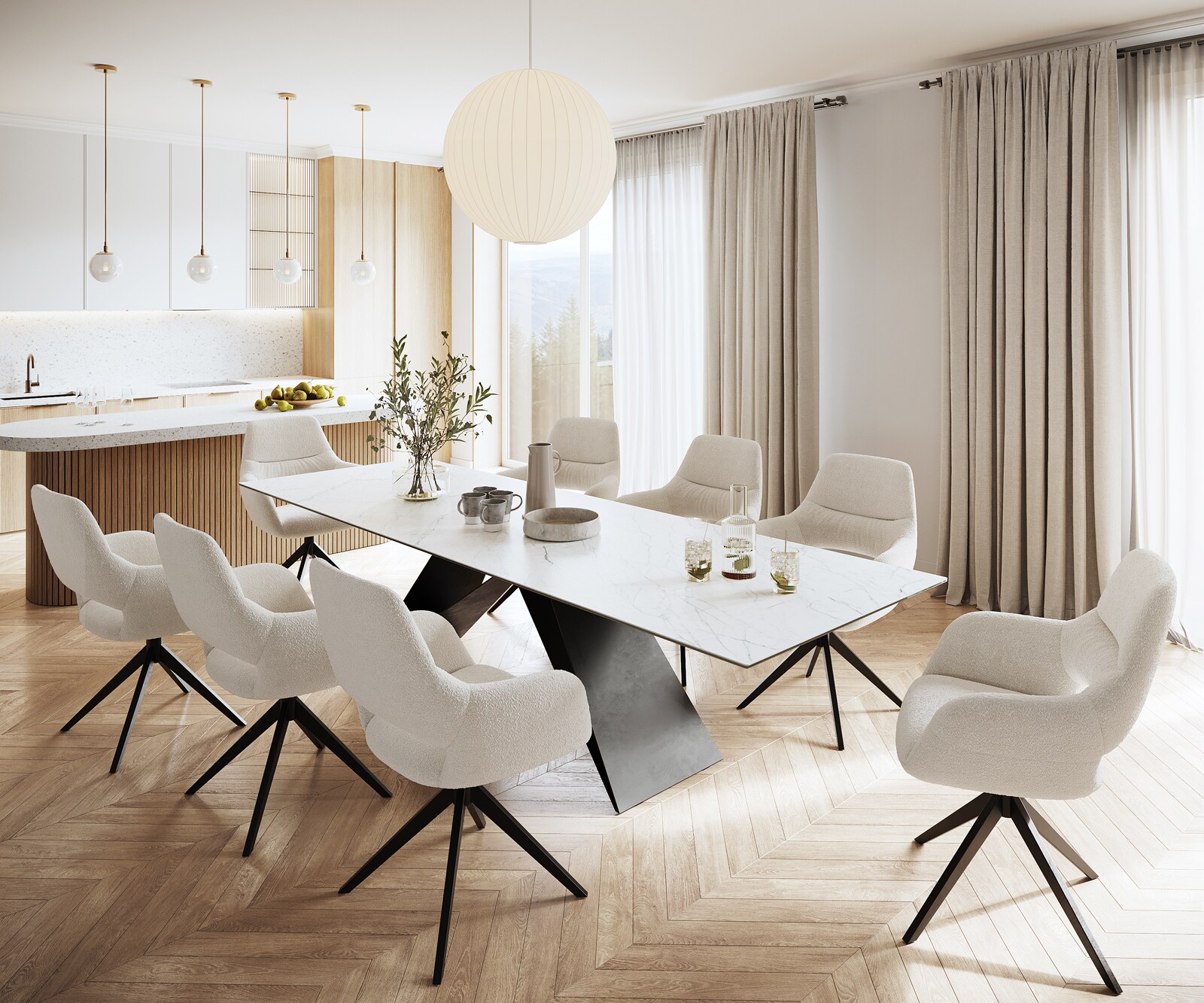 Stół do jadalni Edge 300x100cm ceramika Laminam® Statuarietto biały rama V czarna 6