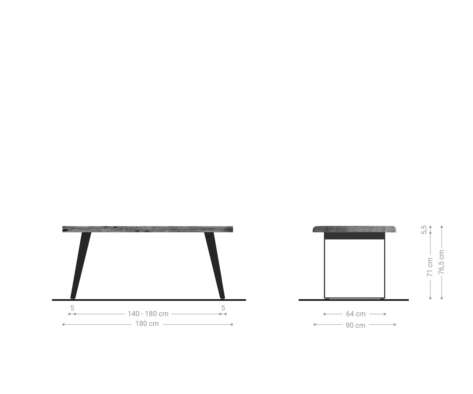 Stół do jadalni Edge 180x90cm XL akacja naturalna metal pochylona rama live-edge 6