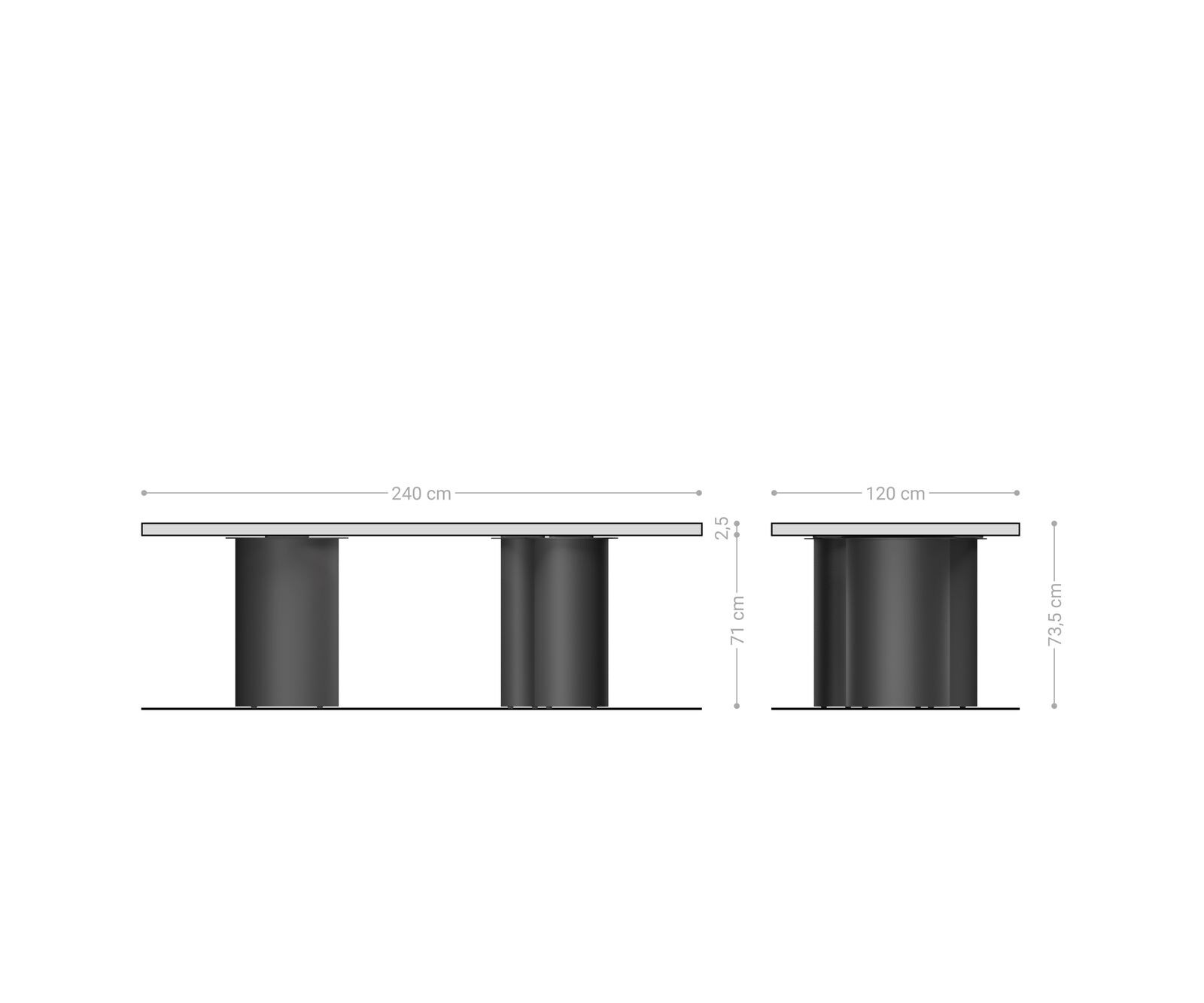 Stół do jadalni Edge kształt beczki 240x120x2,5-3cm dąb naturalny rama Troa metal czarny krawędź szwajcarska 5