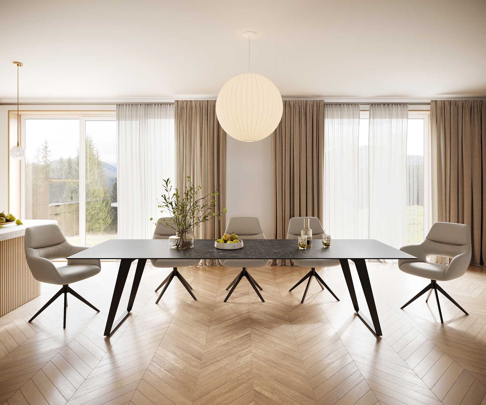 Stół do jadalni Edge 300x100cm ceramika Laminam® Nero Greco antracyt metal pochylona rama czarna 1