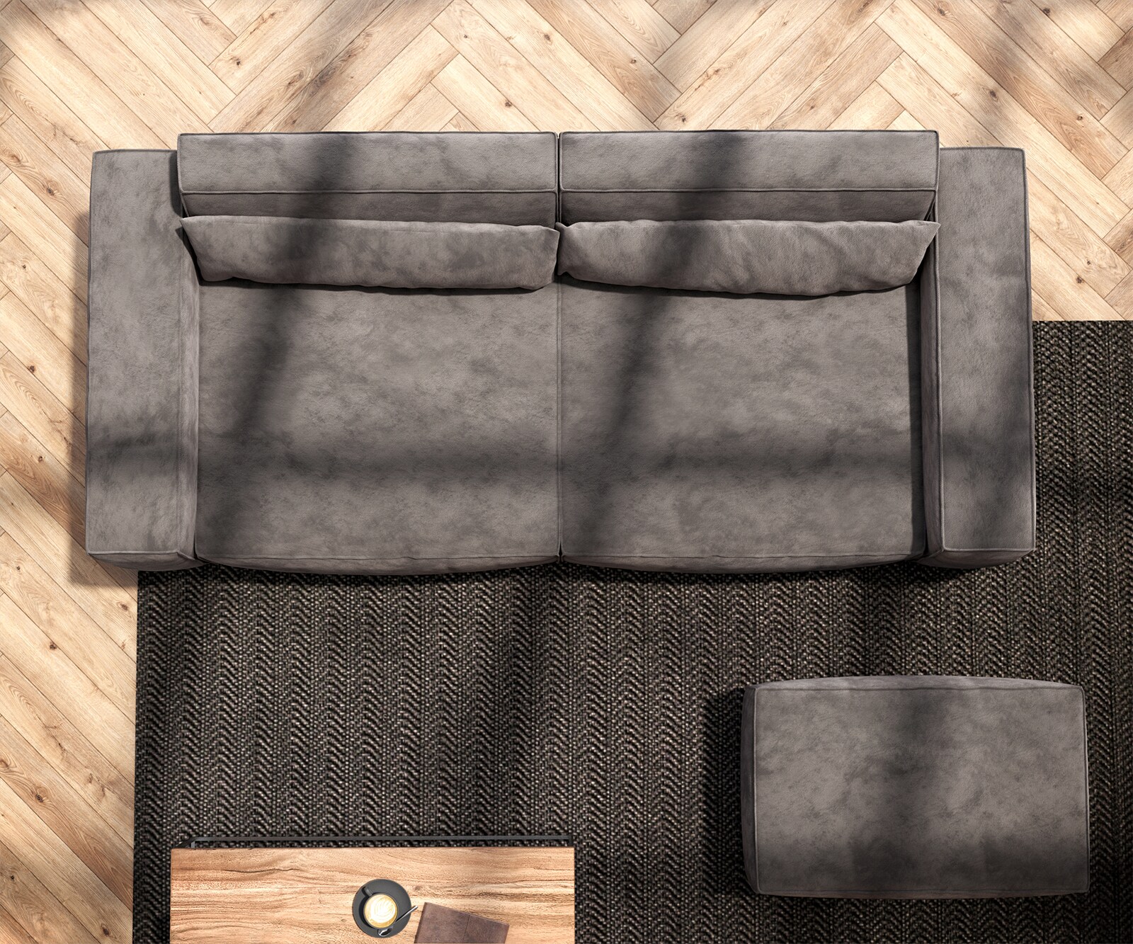 Sofa Sirpio 230x95 cm mikrofibra khaki brąz z pufem 5