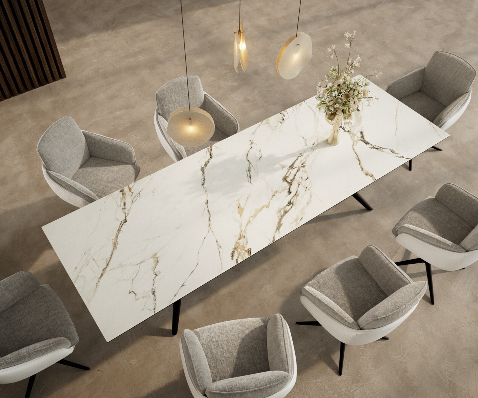 Stół do jadalni Edge 300x100cm ceramika Calacatta Luxe biało-złoto-szary rama Estelar metal czarny 3