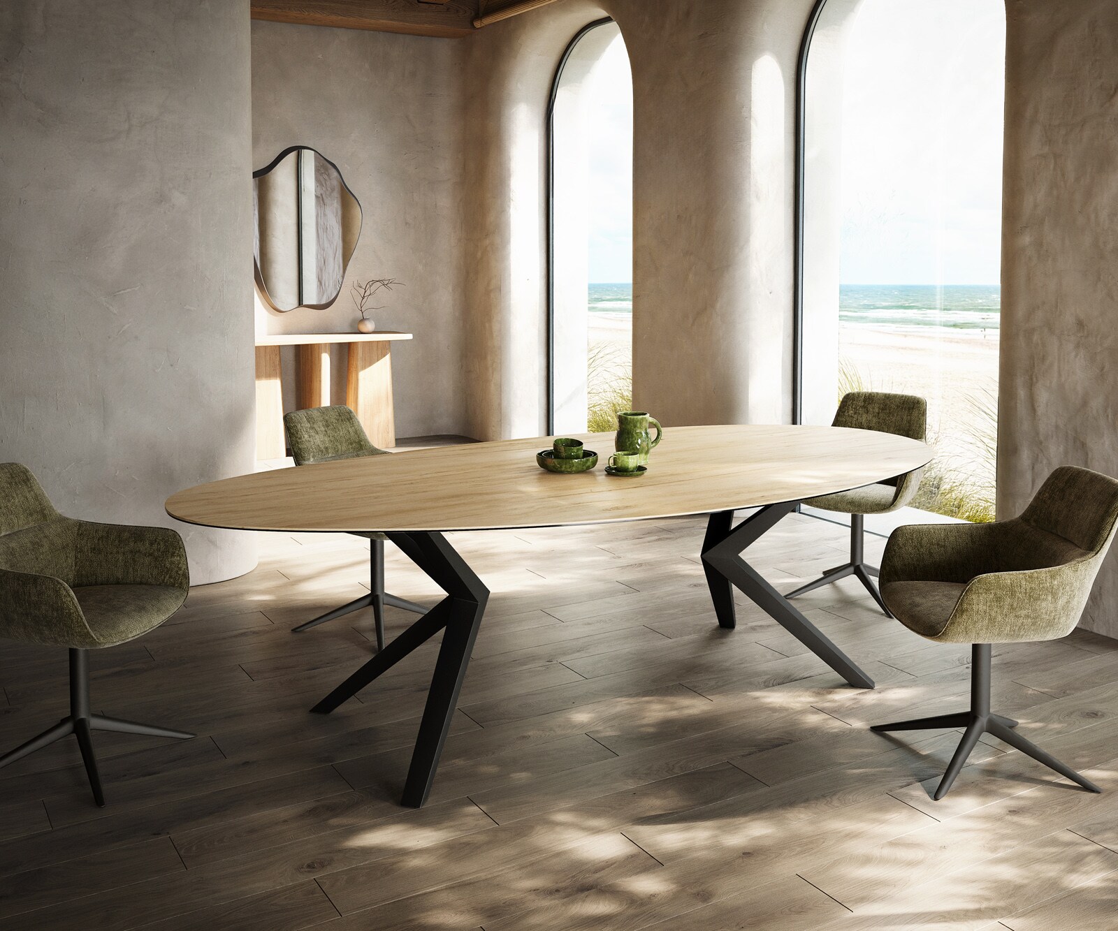 Stół do jadalni Edge owalny 280x130cm ceramika Laminam® Sabbia kolor dębowy rama Zenthara metal czarny 1