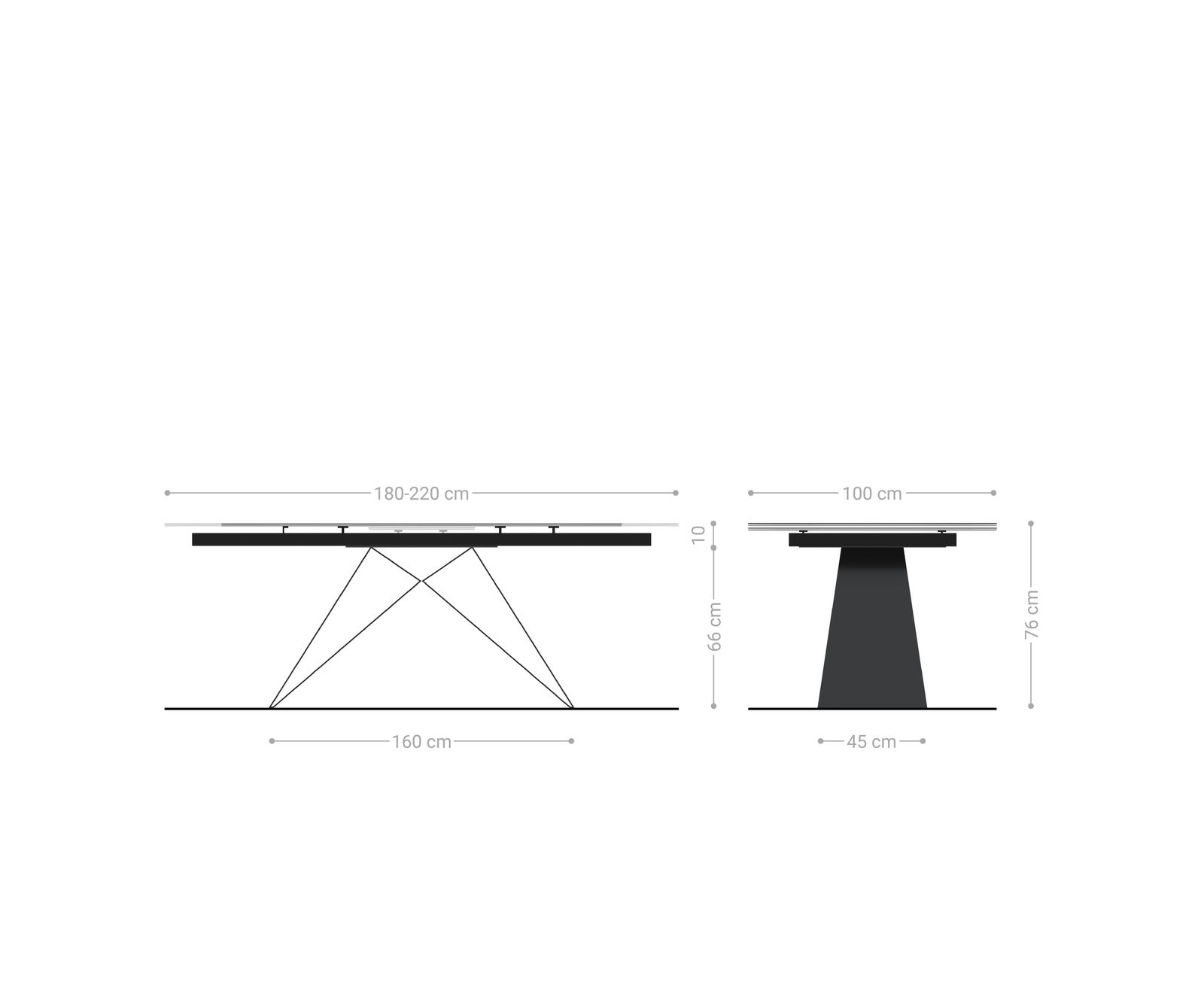 Stół do jadalni Edge 180-220x100 cm ceramika Calacatta Luxe biało-złoto-szara rama typu V metal czarna rozkładany 9