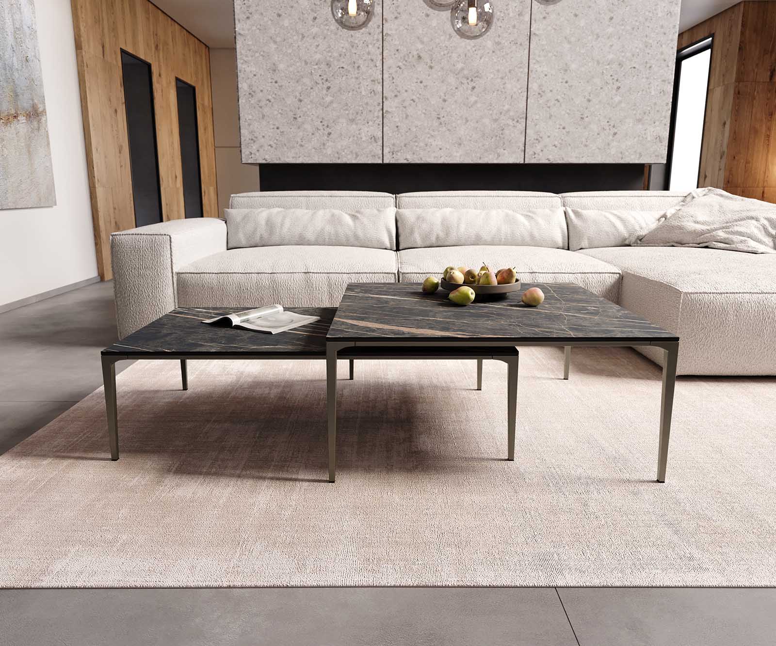 Stolik kawowy Levente 110x60 cm ceramika Laminam® Noir Desir brązowy rama metal kolor tytanowy 6