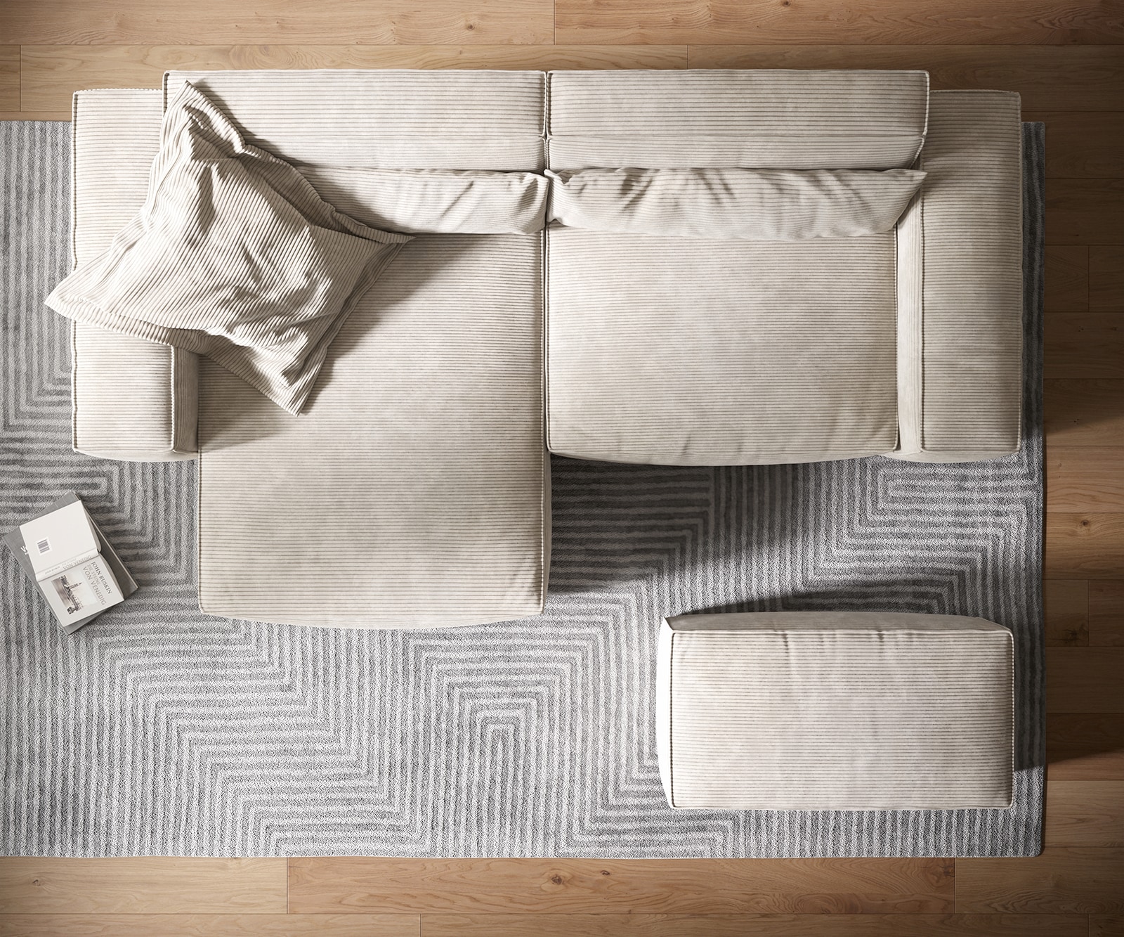 Sofa narożna Sirpio XL 270x170cm sztruks beżowy szezlong z możliwością zmiennego ustawienia z pufem 5