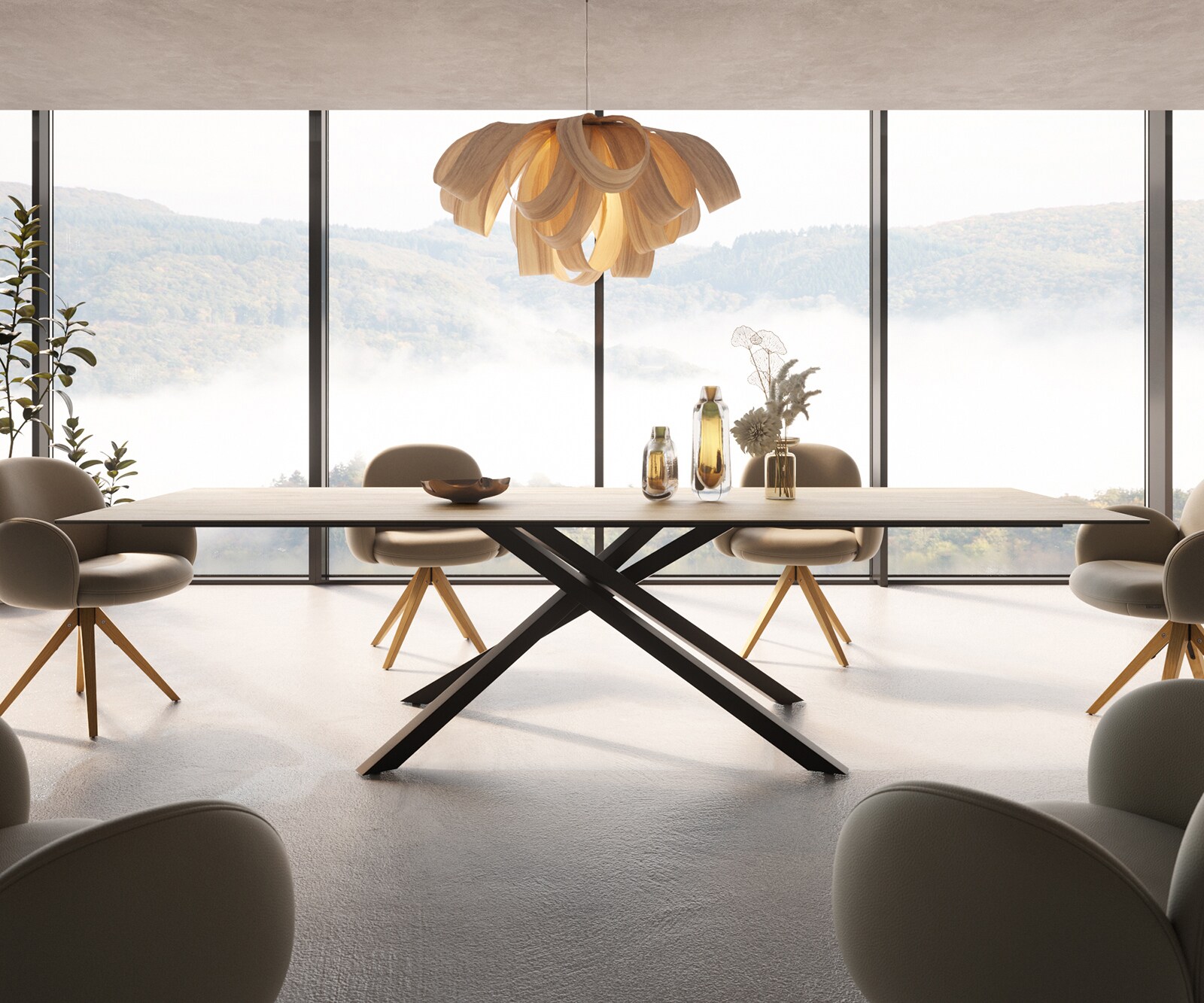 Stół do jadalni Edge 300x100cm ceramika Laminam® Sabbia kolor dębu rama Cross czarna 1