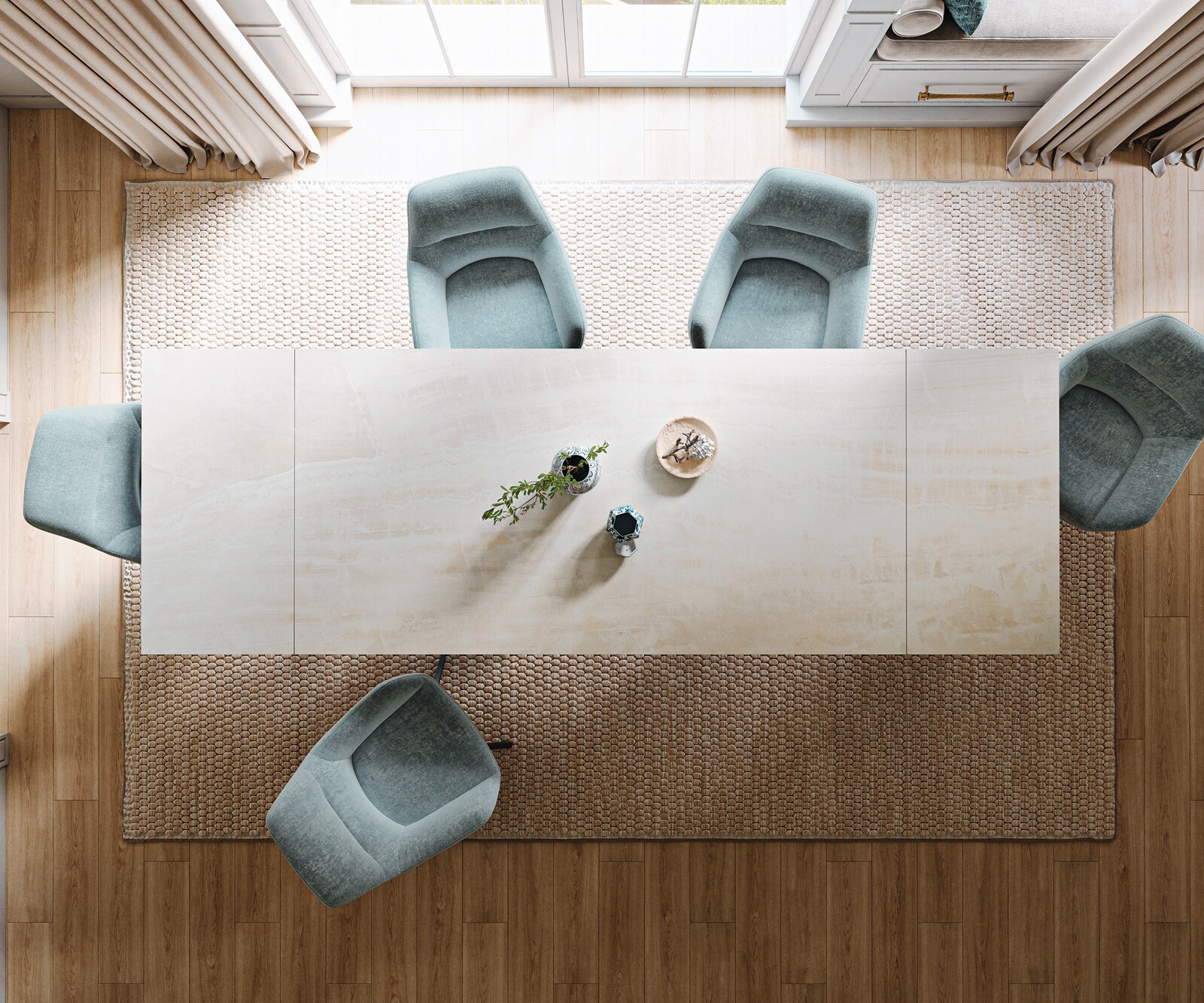 Stół do jadalni Edge 200-300x100cm ceramika Onyx Champagne rama Infinity metal czarny rozkładany 5