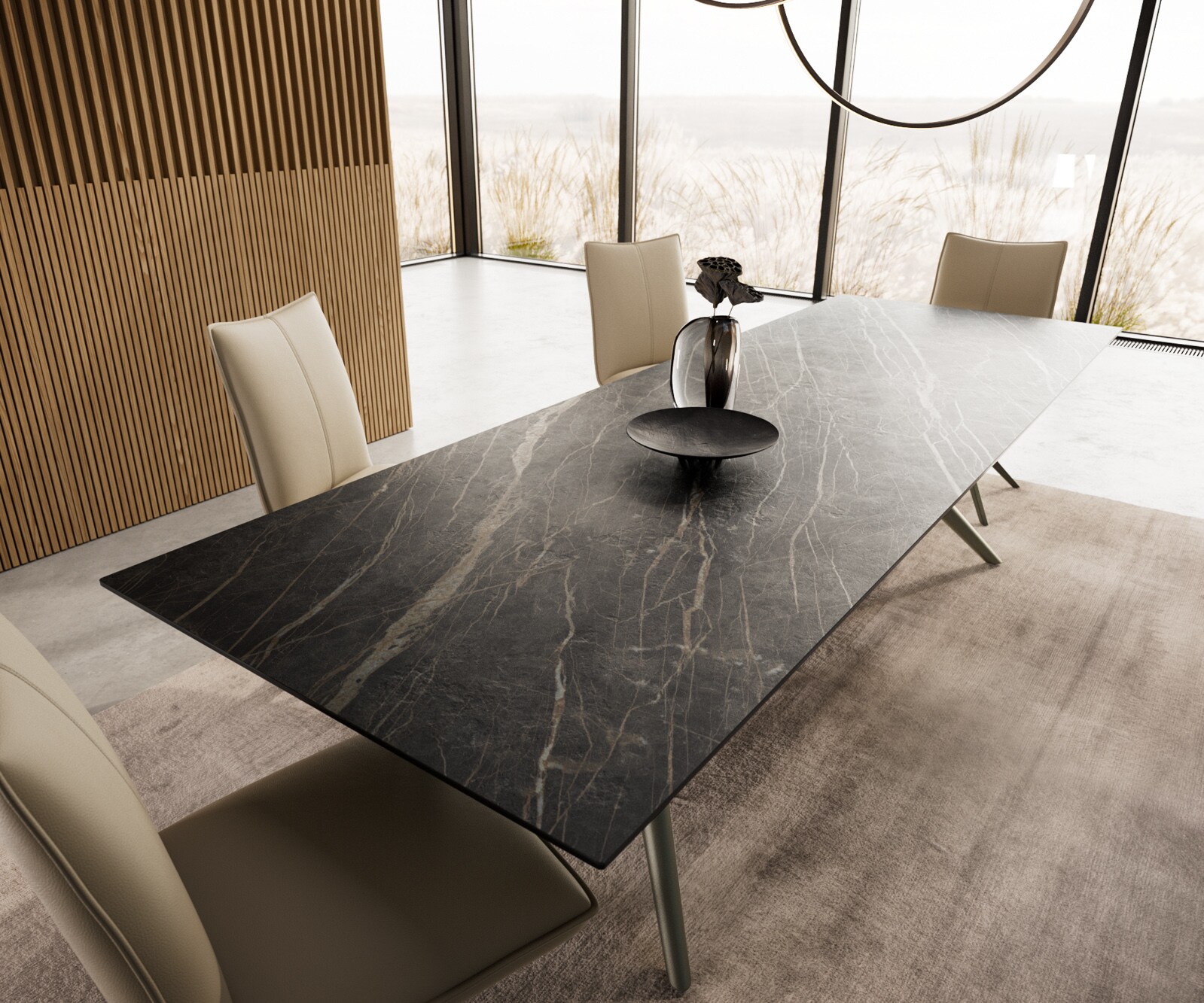 Stół do jadalni Edge 300x100cm ceramika Laminam® Noir Desir brązowy rama Estelar metal kolor tytanowy 3