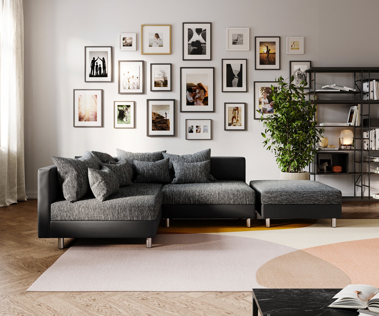 Sofa narożna Clovis czarna sofa modułowa z pufem szezlong lewy 2
