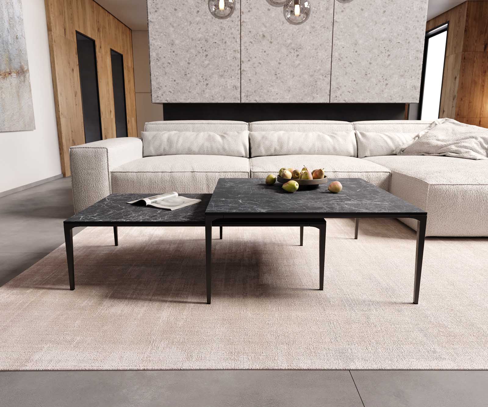 Stolik kawowy Levente 85x85cm ceramika Laminam® Nero Greco antracyt rama metal czarny 6
