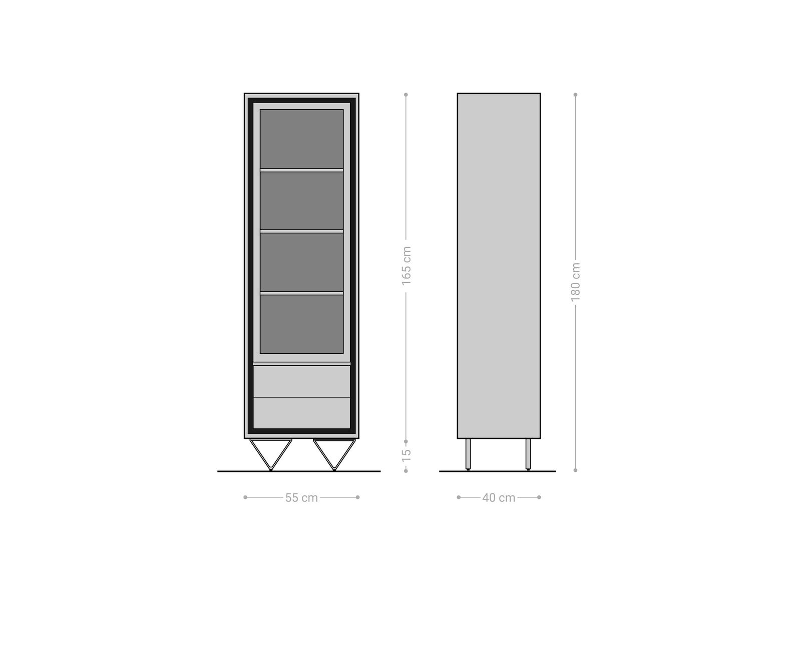 Witryna Stonegrace 55x180cm akacja naturalna 1 drzwi 2 szuflady fornir kamienny nóżki V 6