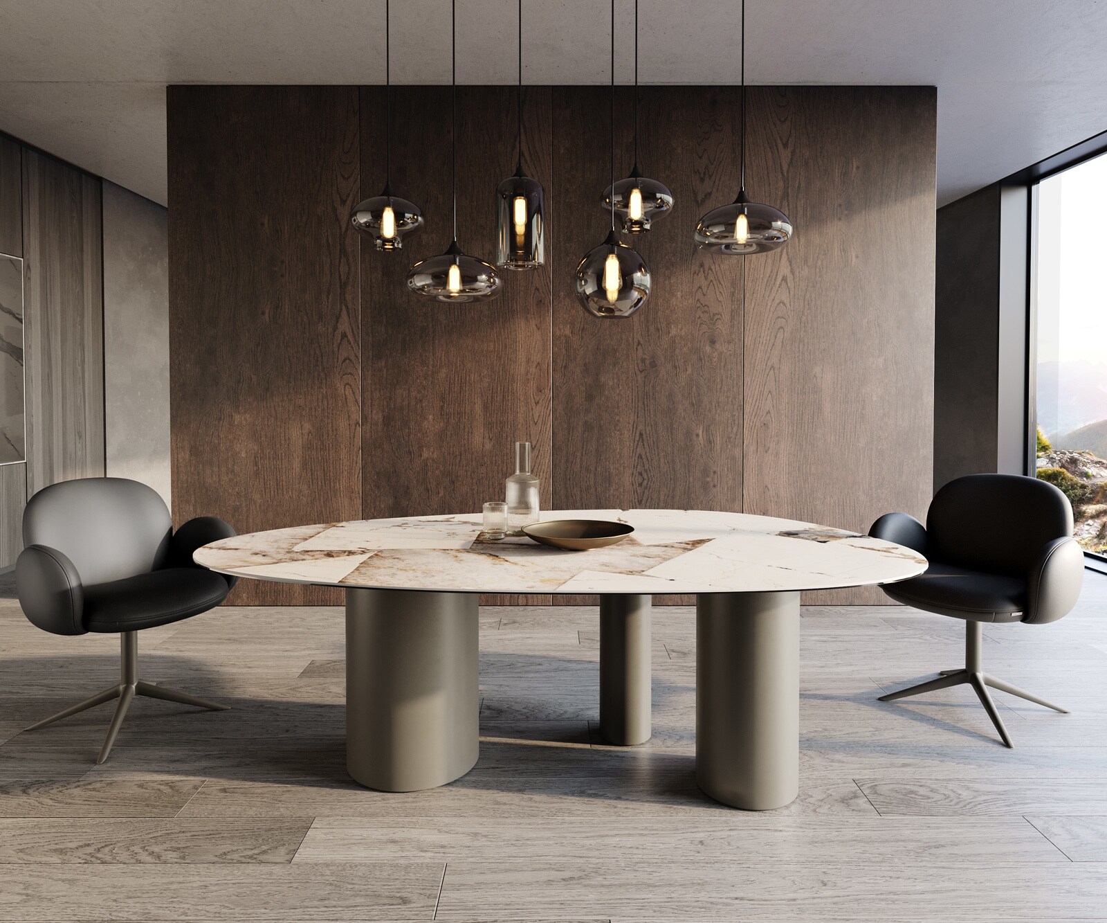 Stół do jadalni Edge owalny 220x120 cm ceramika Iris FMG Patagonia Lappato rama Troa metal w kolorze tytanu 2