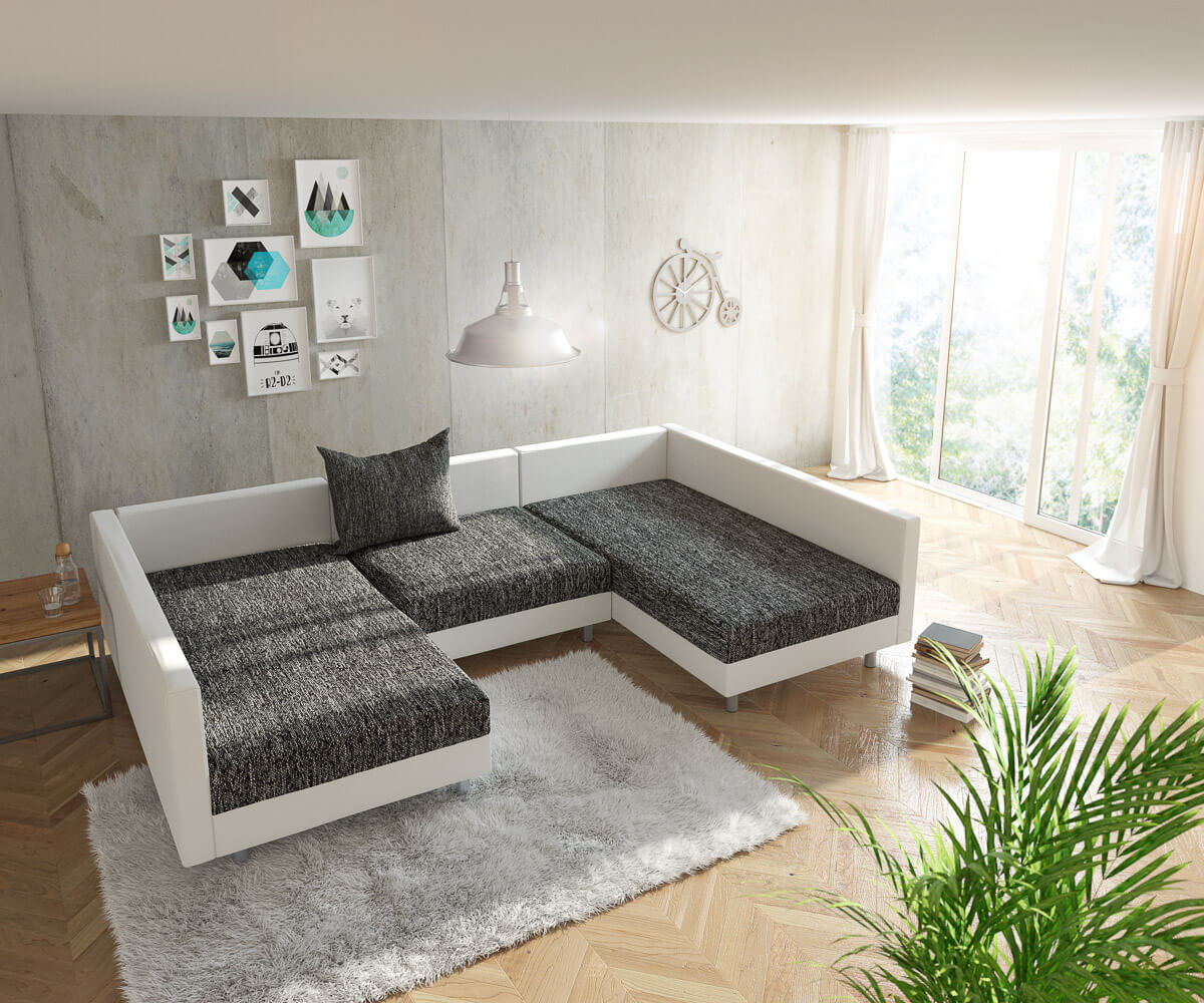 Zestaw wypoczynkowy Clovis biało-czarna sofa modułowa 3