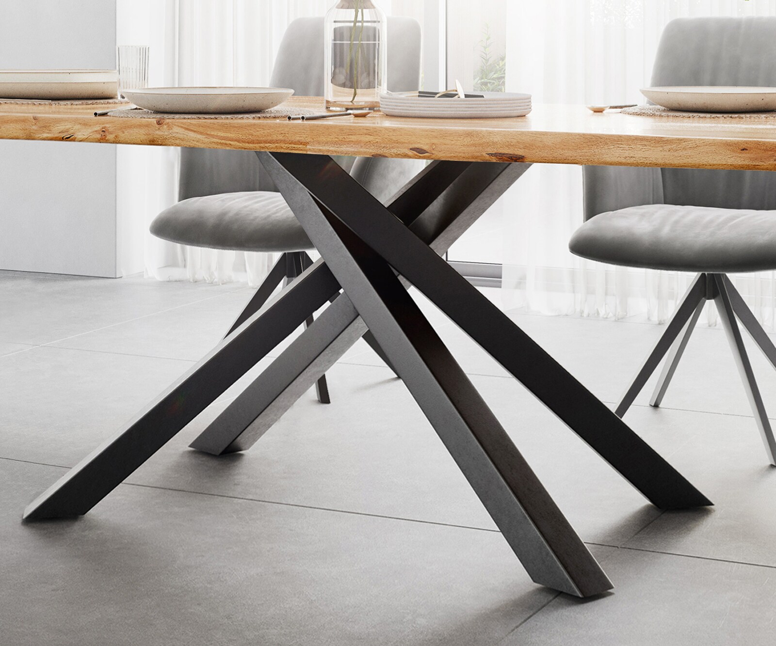 Stół do jadalni Edge 200x100 cm akacja naturalna rama Cross czarna live-edge 4