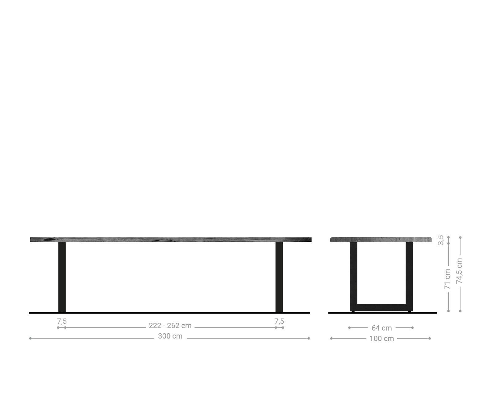 Stół do jadalni Edge 300x100 cm akacja brązowa stal nierdzewna szeroka rama live-edge 5