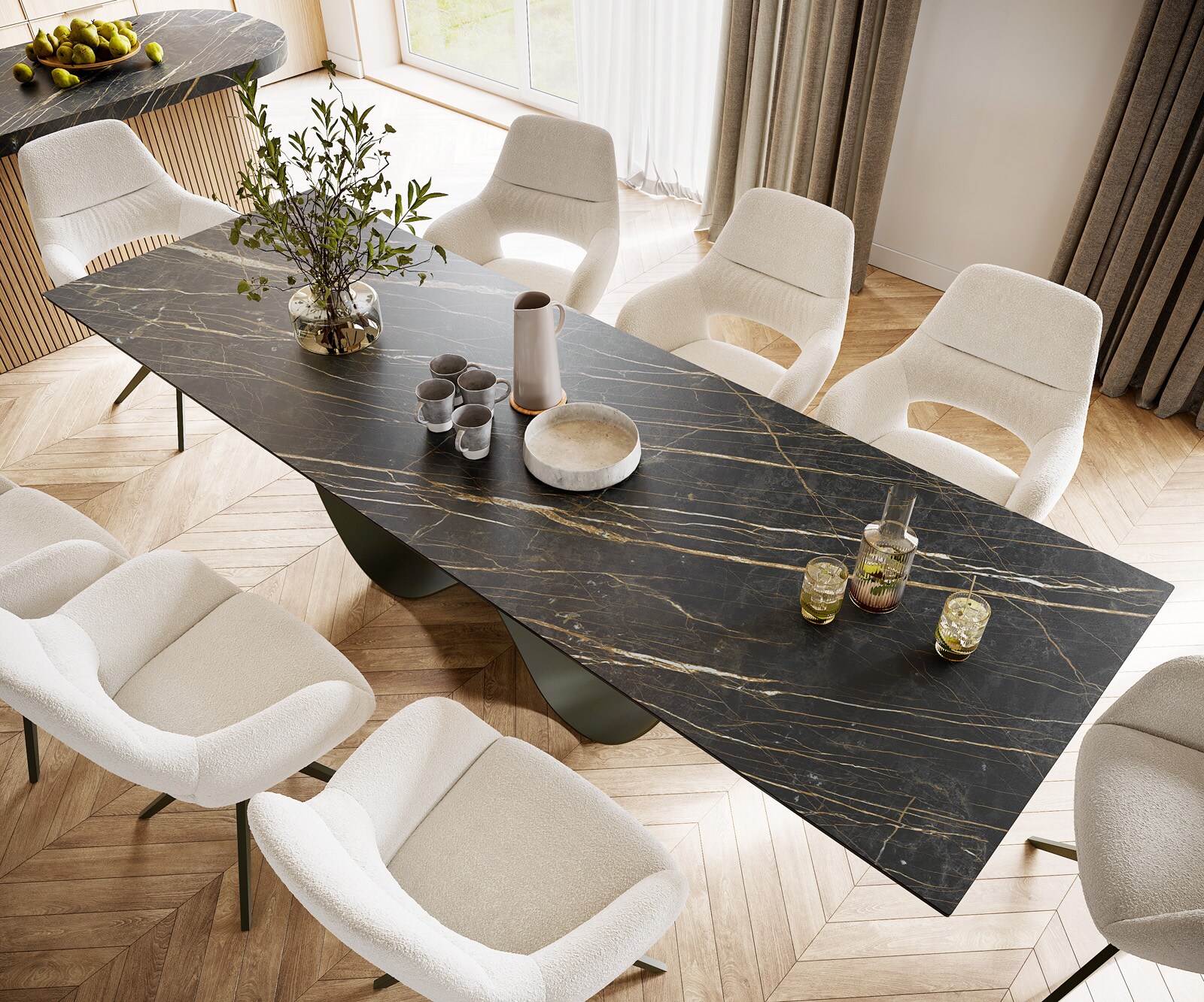 Stół do jadalni Edge 300x100cm ceramika Laminam® Noir Desir brązowy rama Infinity metal kolor tytanowy 3