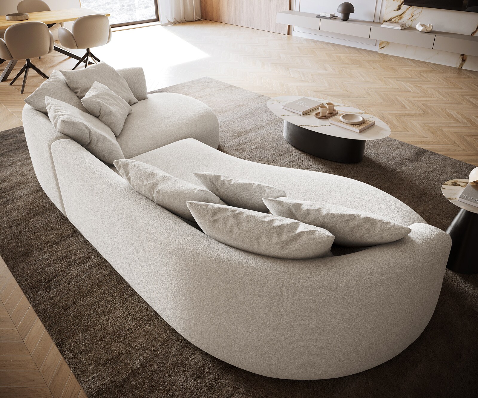Duża Sofa Edina 330x170 cm miękka tkanina bouclé beżowa 4