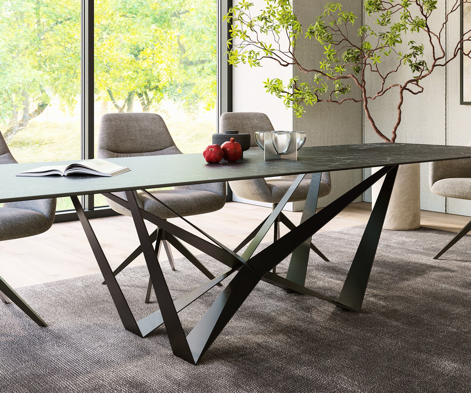 Stół do jadalni Edge 300x100cm ceramika Laminam® Nero Greco antracyt rama Spider metal czarna 6