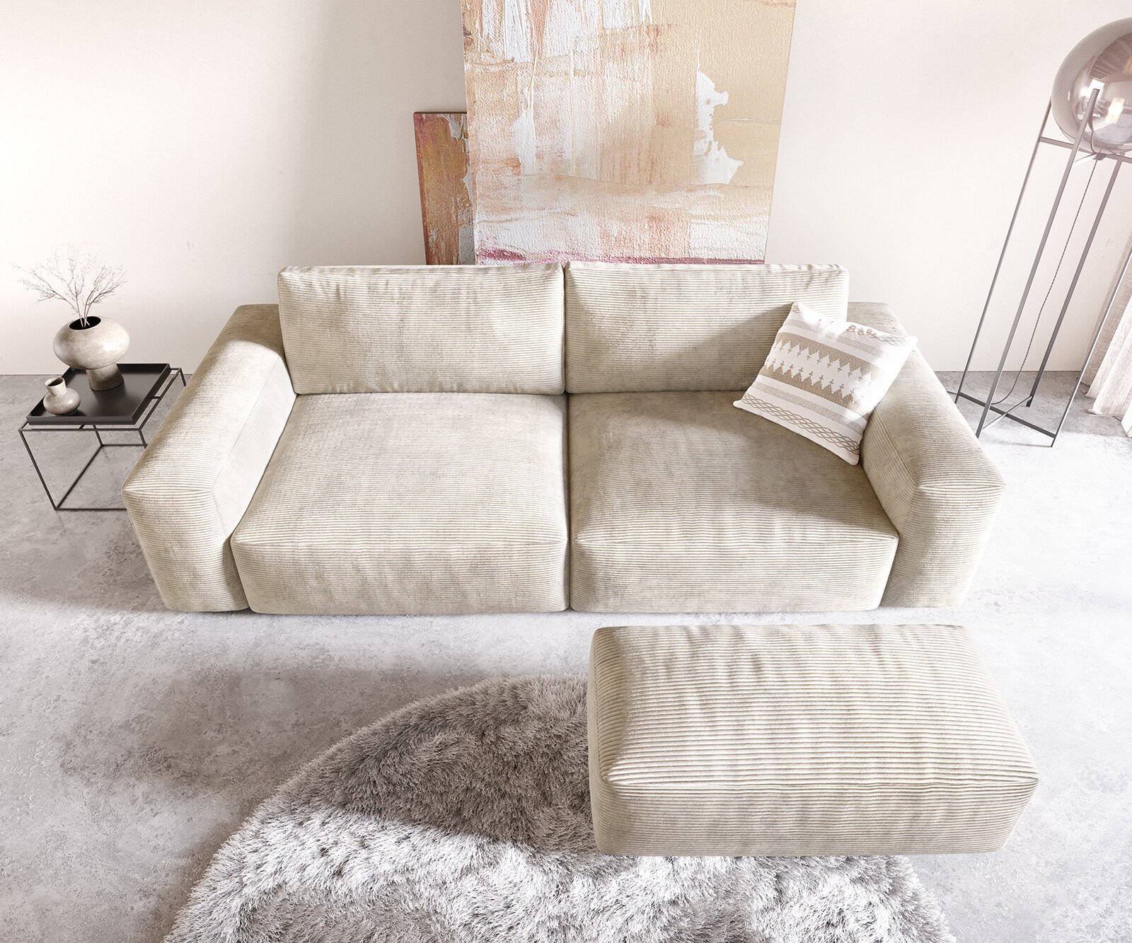 Sofa Lanzo XL 270x130cm sztruks beżowy z pufem 3