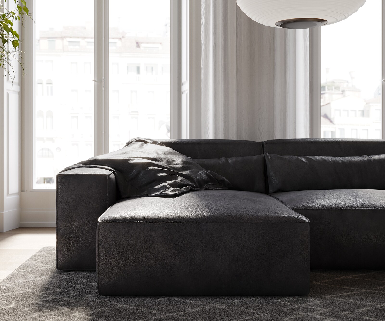 Sofa narożna Sirpio 230x155 cm eko-skóra antracytowy vintage szezlong z możliwością obustronnego montażu z pufem 4