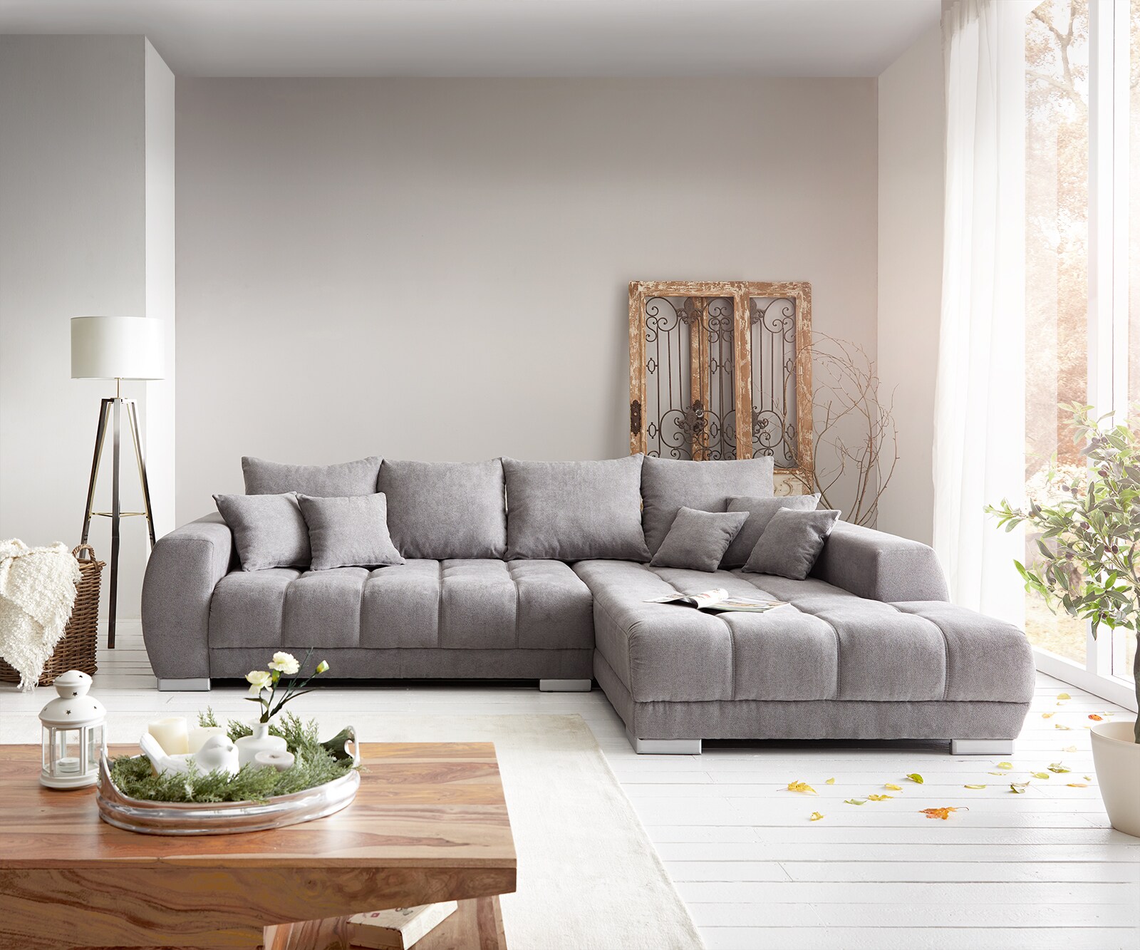 Sofa narożna Josea 300x220 cm mikrofibra kamienny szary szezlong prawy 1