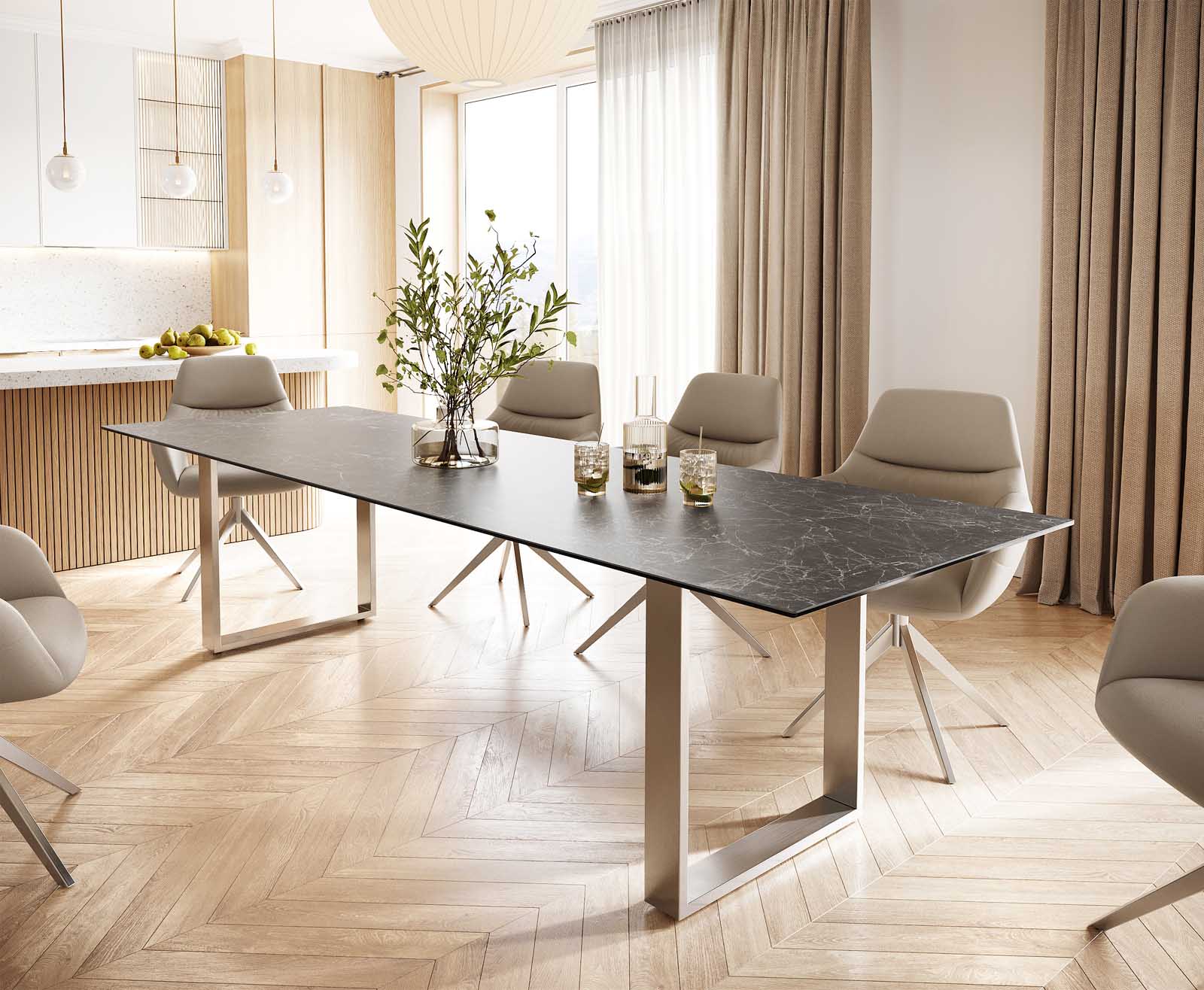 Stół do jadalni Edge 300x100cm ceramika Laminam® Nero Greco antracyt stal nierdzewna wąska rama