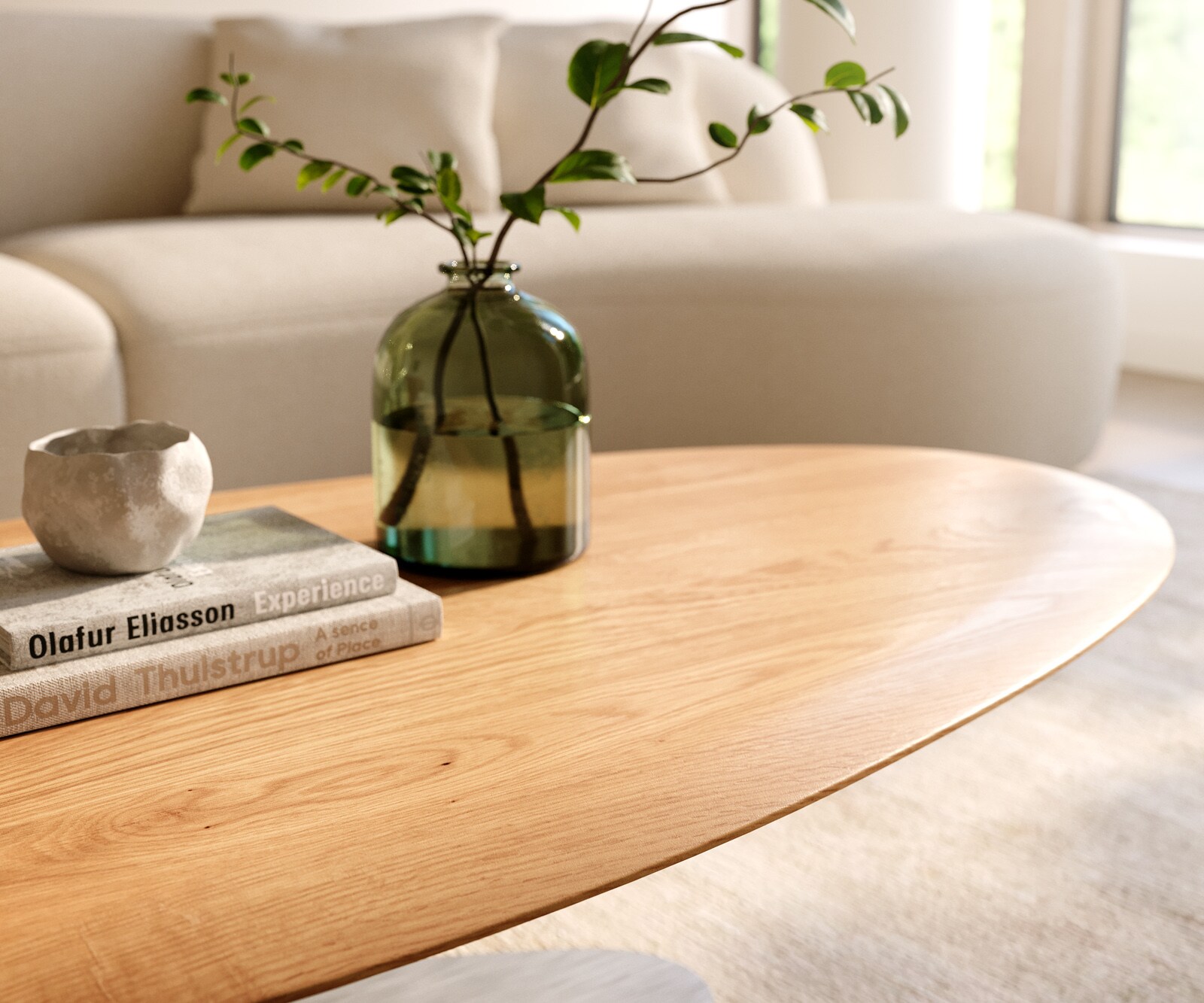 Stolik kawowy Edge owalny 140x75 cm dąb naturalny zaokrąglona krawędź Vibany stal nierdzewna szczotkowana 4